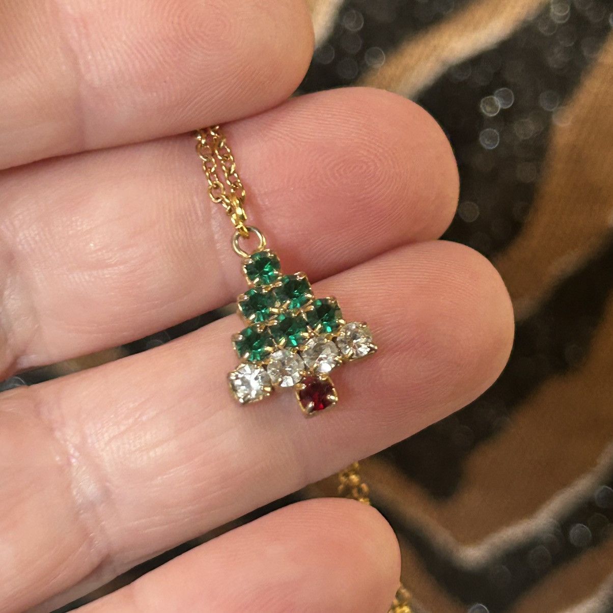 Handmade Vintage glass stone Christmas tree pendant on chain necklace Size ONE SIZE - 5 Thumbnail