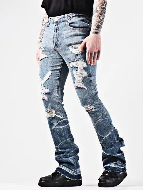 VIBE Vintage washed ripped lightning texture rare jeans Size US 32 / EU 48 - 7 Thumbnail