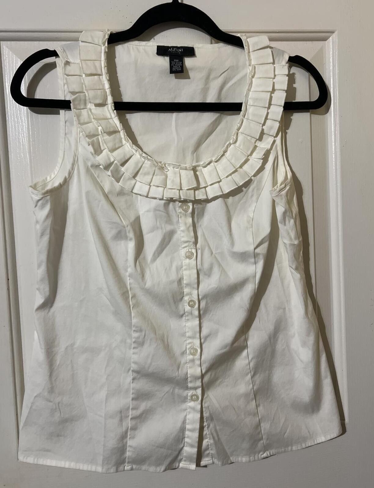 Alfani Alfani Petite White Sleeveless Button-Up Top Pleated 10P Size L / US 10 / IT 46 - 2 Thumbnail