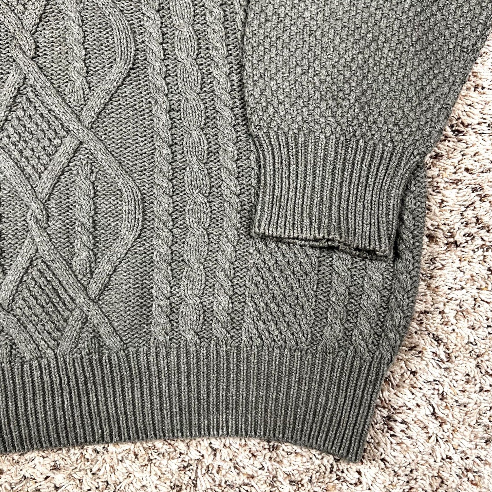 Vintage VINTAGE Ashley Cable Knit Sweater Large Green 90s Womens Pullover Crew Neck Long Sleeve Heavyweight Cotton Acrylic Knit Style Fall Winter Womens Size L / US 10 / IT 46 - 5 Thumbnail