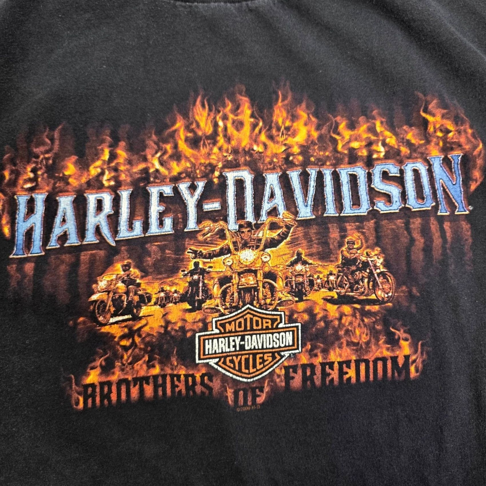 Harley Davidson VINTAGE Harley-Davidson Shirt Men Large Black Graphic Print Crew Neck Short Sleeve Fire Motorcycle Brothers of Freedom Flame Logo Tee Size US L / EU 52-54 / 3 - 6 Thumbnail