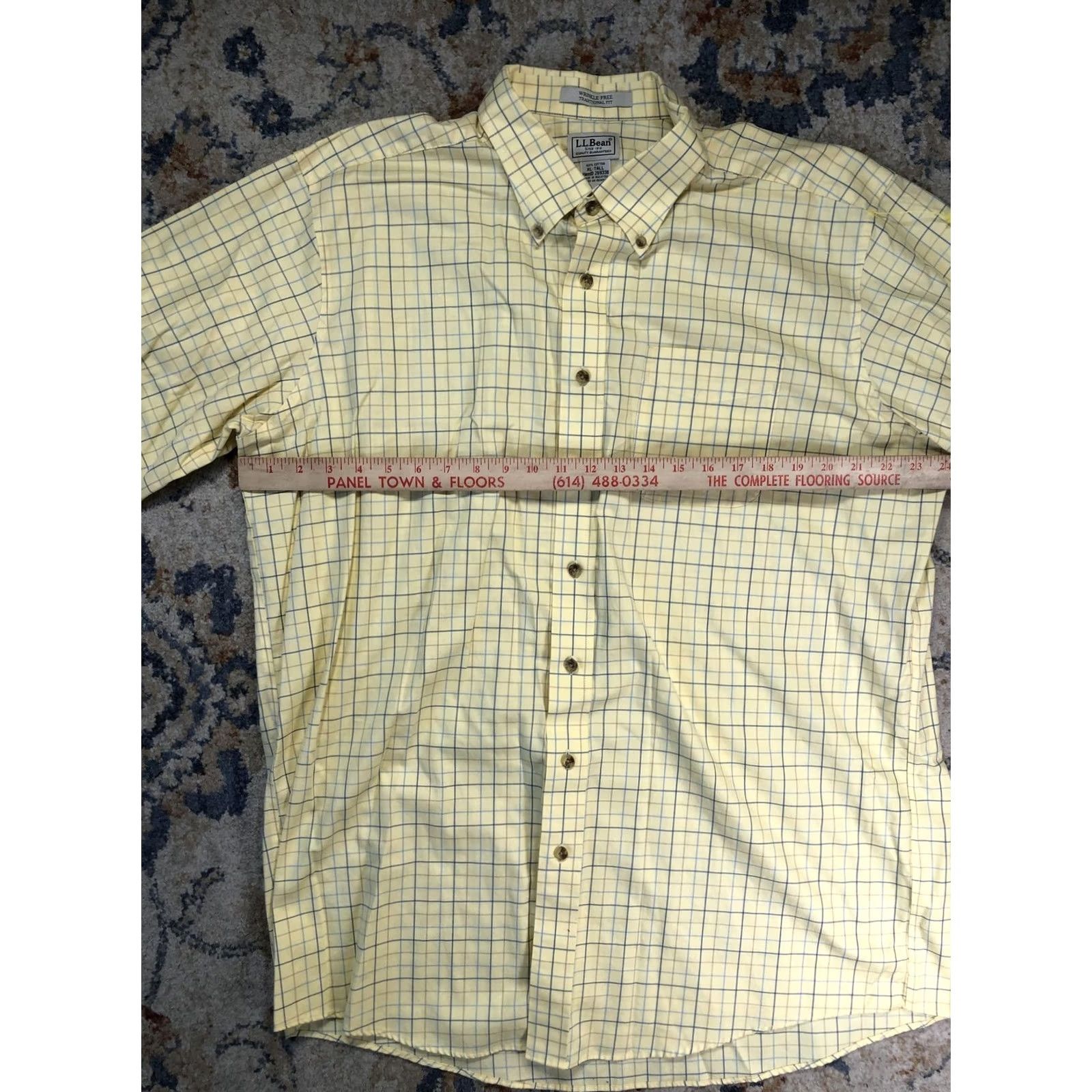 Vintage L.L. Bean Dress Shirt Mens XLT Yellow Check Wrinkle Free Button-Down Classic Fit Size 46R - 7 Thumbnail