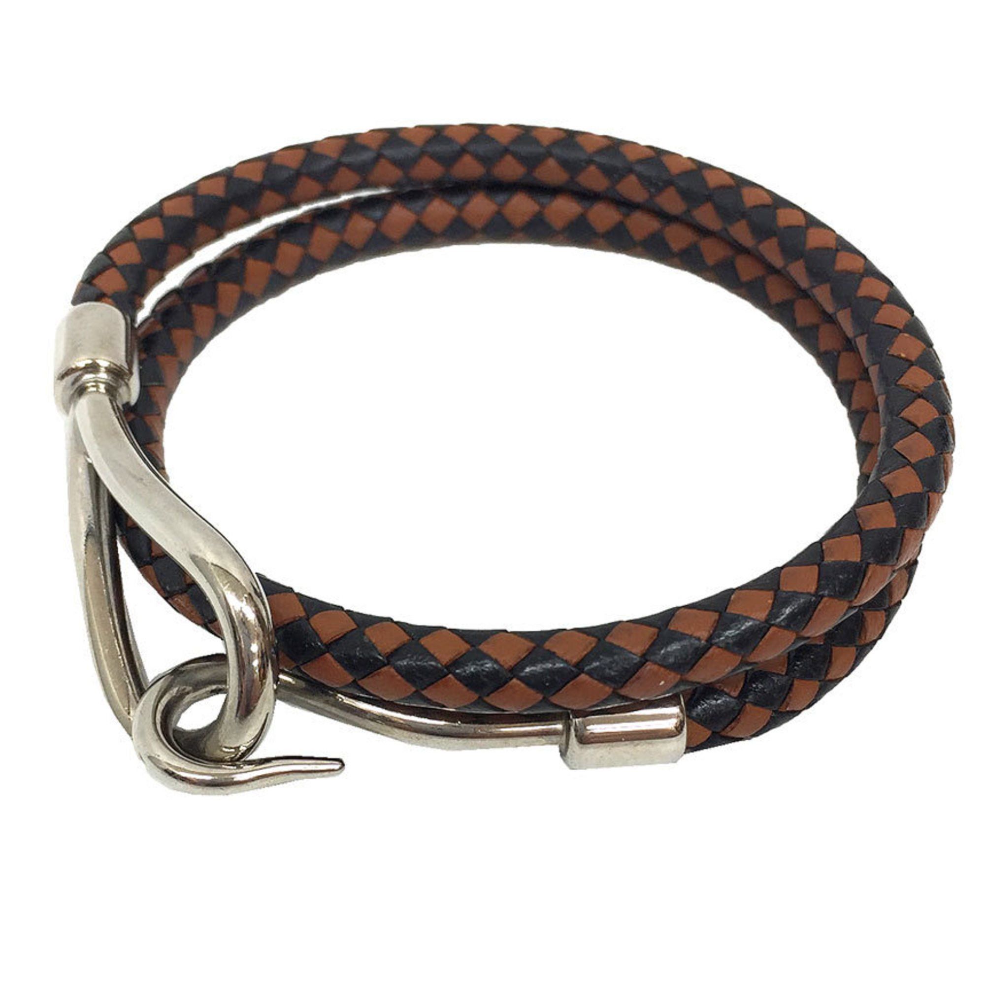 Hermes Hermes Jumbo Choker Double Bracelet Leather Intrecciato Two-Tone Men's Women's Black x Brown Size ONE SIZE - 1 Thumbnail