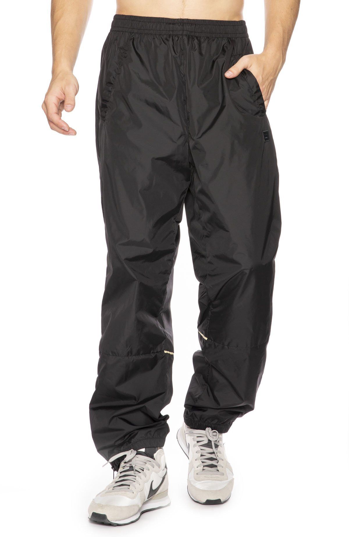 image of Acne Studios Black Nylon Track Pants in Black Reflective, Men's (Size 29)