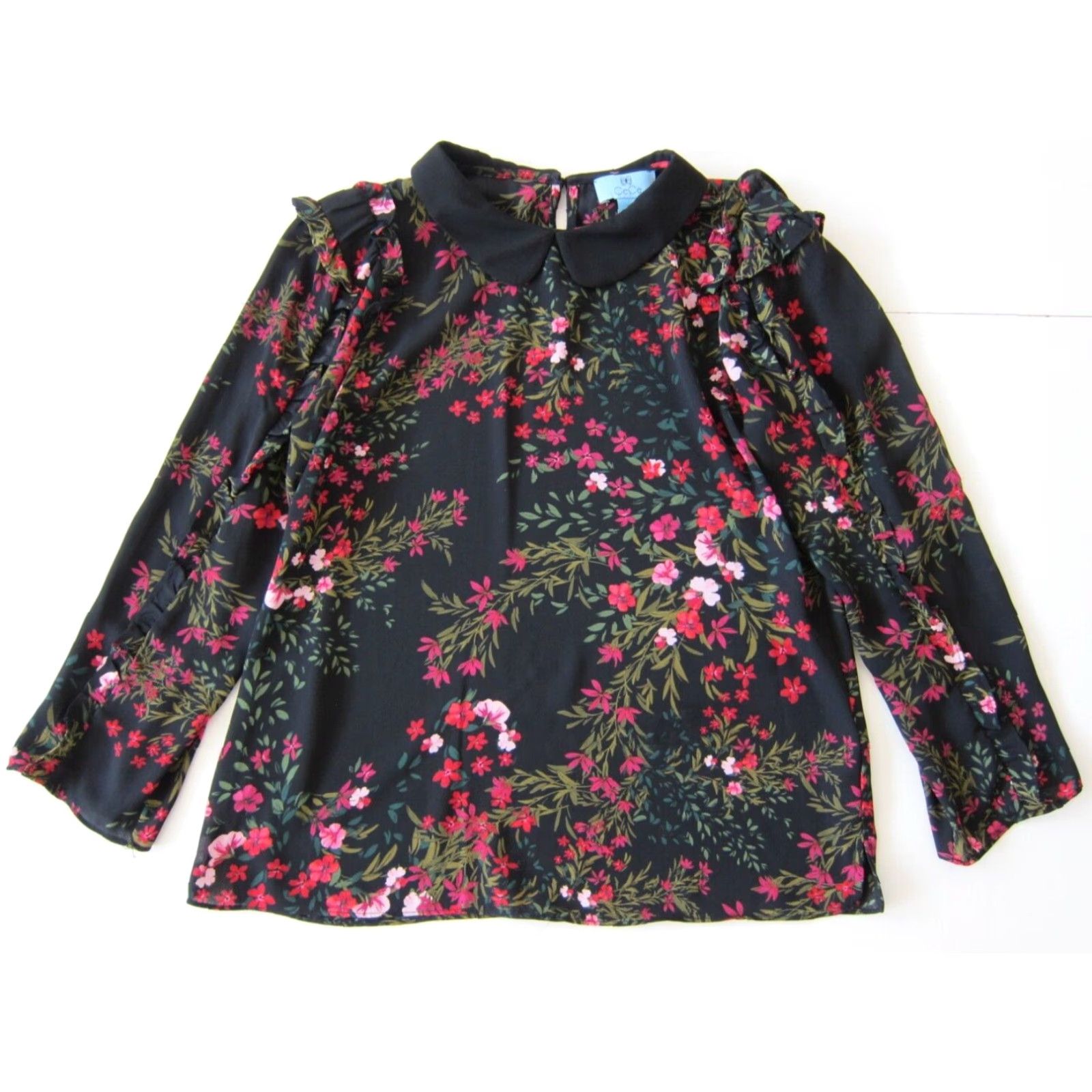 Vintage Cece Blouse Women Floral Long Sleeve Collared V-Neck Peasant TOP XS Size L / US 10 / IT 46 - 2 Thumbnail