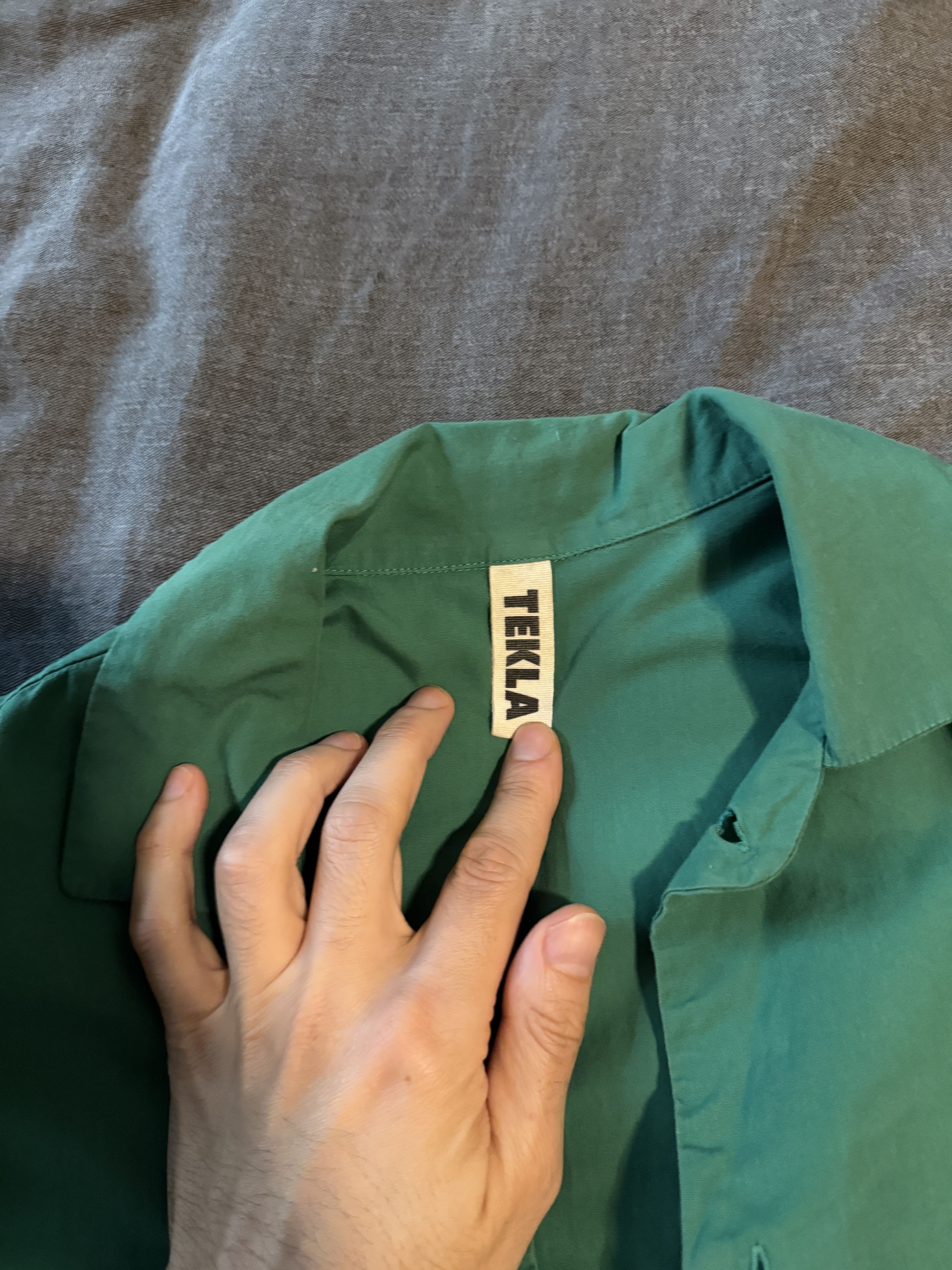 Tekla Green Poplin Long-Sleeved Pyjama Shirt Size US M / EU 48-50 / 2 - 2 Thumbnail