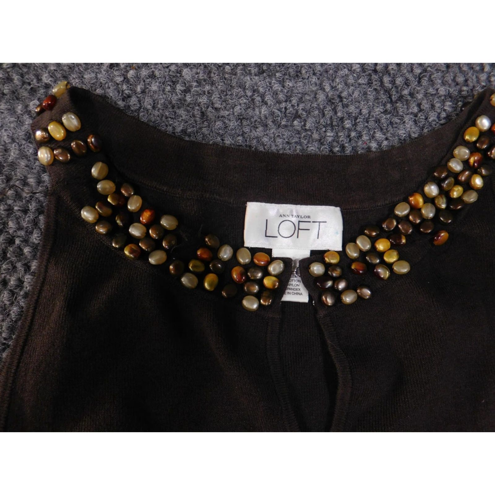 Loft VINTAGE Ann Taylor LOFT Tank Top Womens Small Brown Beaded Silk Blend Keyhole Neck Knit Size S / US 4 / IT 40 - 6 Thumbnail