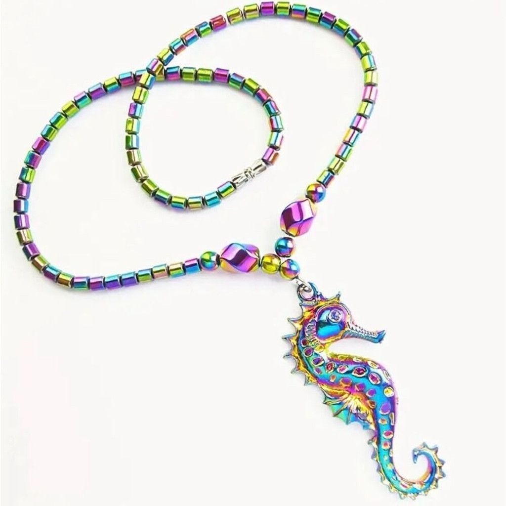 Other Vibrant Rainbow Hematite Stone Sea Horse Pendant Necklace Size ONE SIZE - 1 Thumbnail