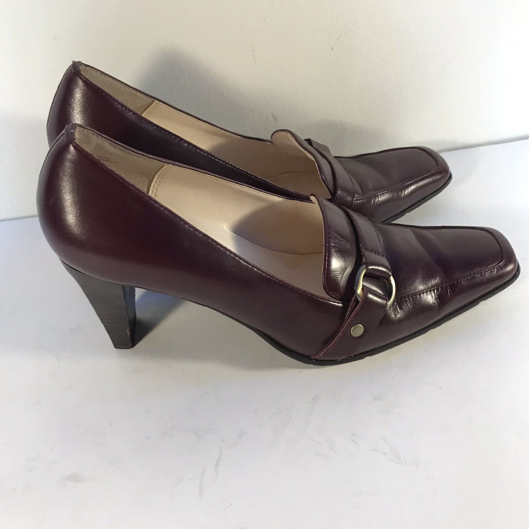 Anne Klein Anne Klein Flexology Burgundy Leather Heels - 3in Block Pump, Womens Size 7M, Square Toe, Comfort, Modern Size US 7 / IT 37 - 2 Thumbnail