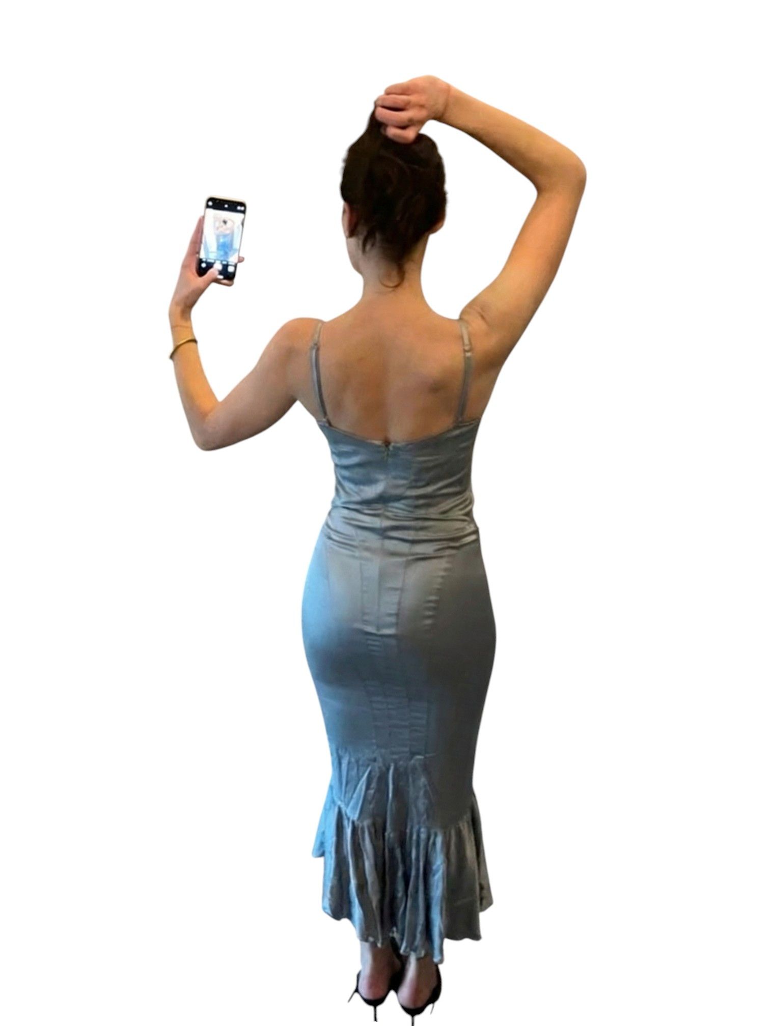 Just Cavalli ust Cavalli Silver Silk Ruffle Hem Slip Dress c.2000s Size S / US 4 / IT 40 - 2 Thumbnail