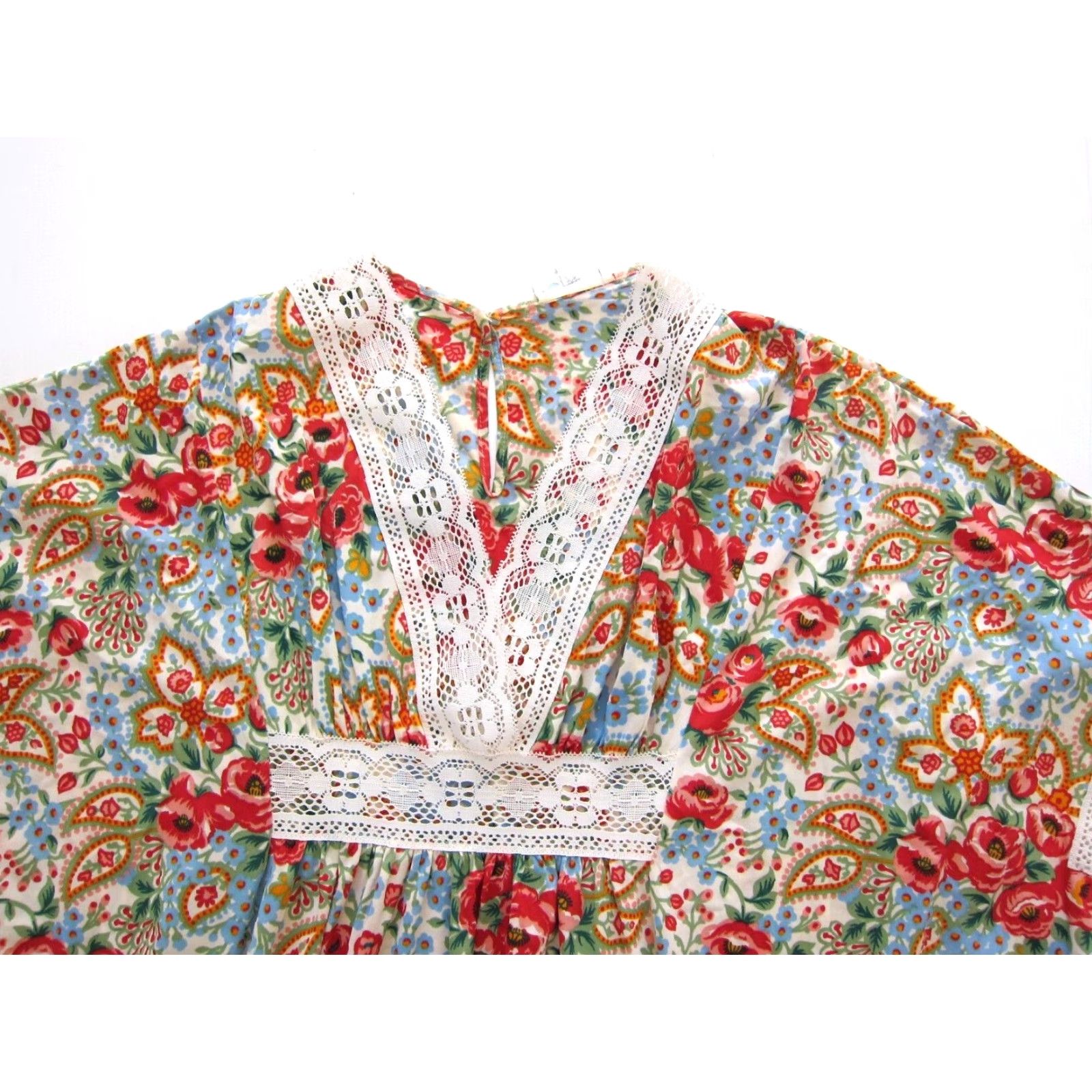 Vintage VINTAGE Rutledge Kaftan Maxi Muumuu Dress L-XL Pink Blue Green Floral V-Neck Short Sleeve Pullover Polyester Dress Rutledge Women Size L / US 10 / IT 46 - 4 Thumbnail