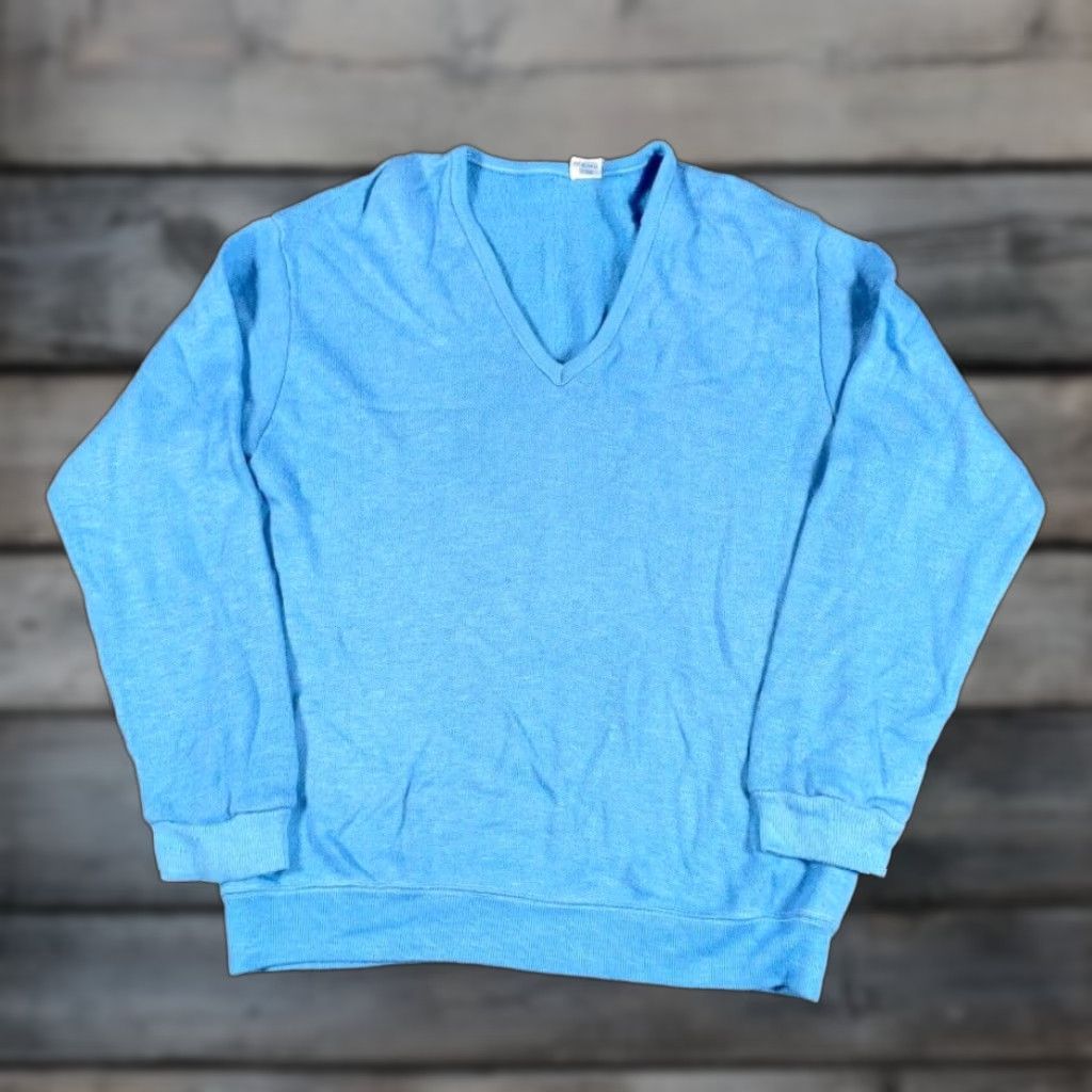 Soffe VTG Soffe V-Neck Sweater Pullover Mens Large Light Blue 80s 90s Preppy Retro Lightweight USA Made Size US L / EU 52-54 / 3 - 1 Thumbnail