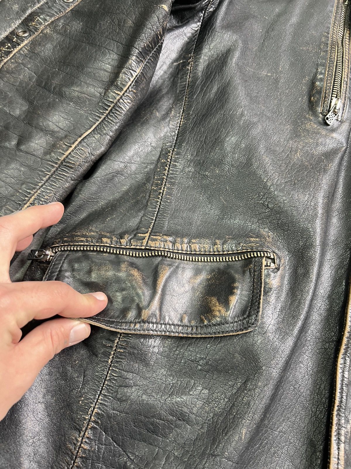 Diesel Vintage 90s Diesel crazy faded Leather moto coat jacket Size US XL / EU 56 / 4 - 10 Thumbnail