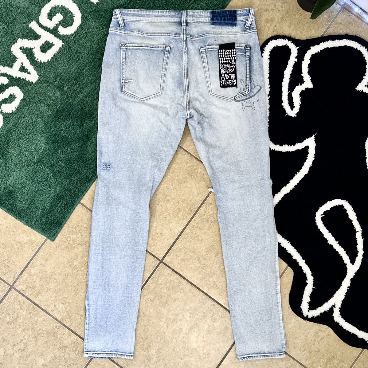 Ksubi Ksubi Van Wrinkle Globe Graffiti Skinny Jeans Blue Size US 36 / EU 52 - 2 Thumbnail