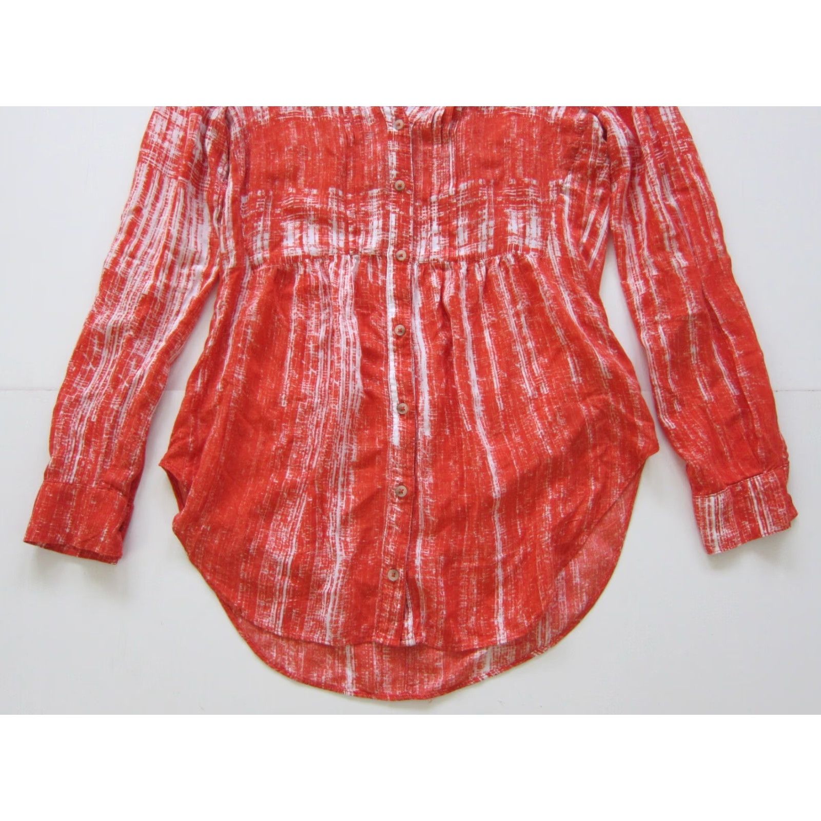 Vintage Maeve Blouse 100% Rayon Orange White Tie Dye Button Down Long Sleeve Women Size 4 Size S / US 4 / IT 40 - 8 Thumbnail