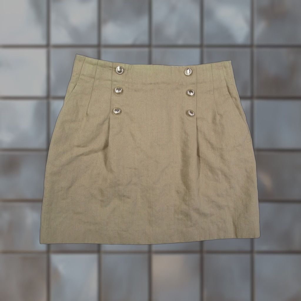 Sandro Sandro Paris Skirt Womens Large Khaki Linen Cotton Button Front High Waist Mini Size 26" / US 2 / IT 38 - 1 Thumbnail