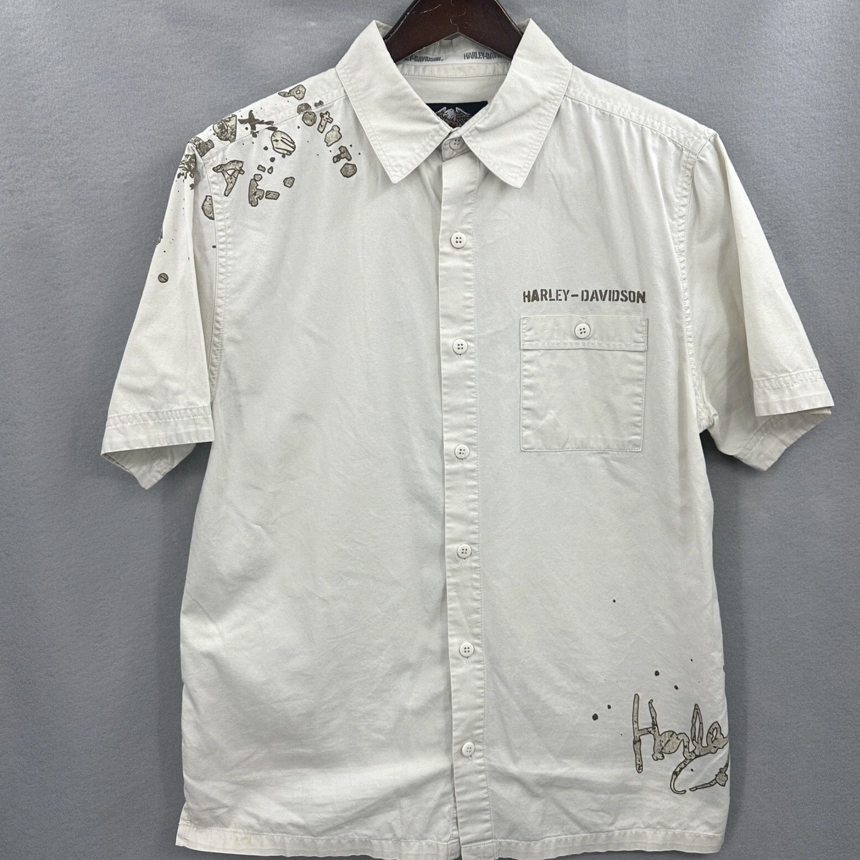 Harley Davidson Harley-Davidson Shirt Men Small Collar Short Sleeve Button Up Logo Biker Motorcycle Ivory Size US S / EU 44-46 / 1 - 2 Thumbnail