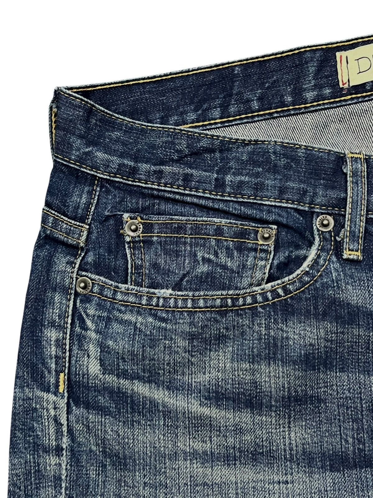 Japanese Brand Vintage Degaine Usa - Faded Wash Honeycomb, Distressed Denim Size 30" / US 8 / IT 44 - 7 Thumbnail