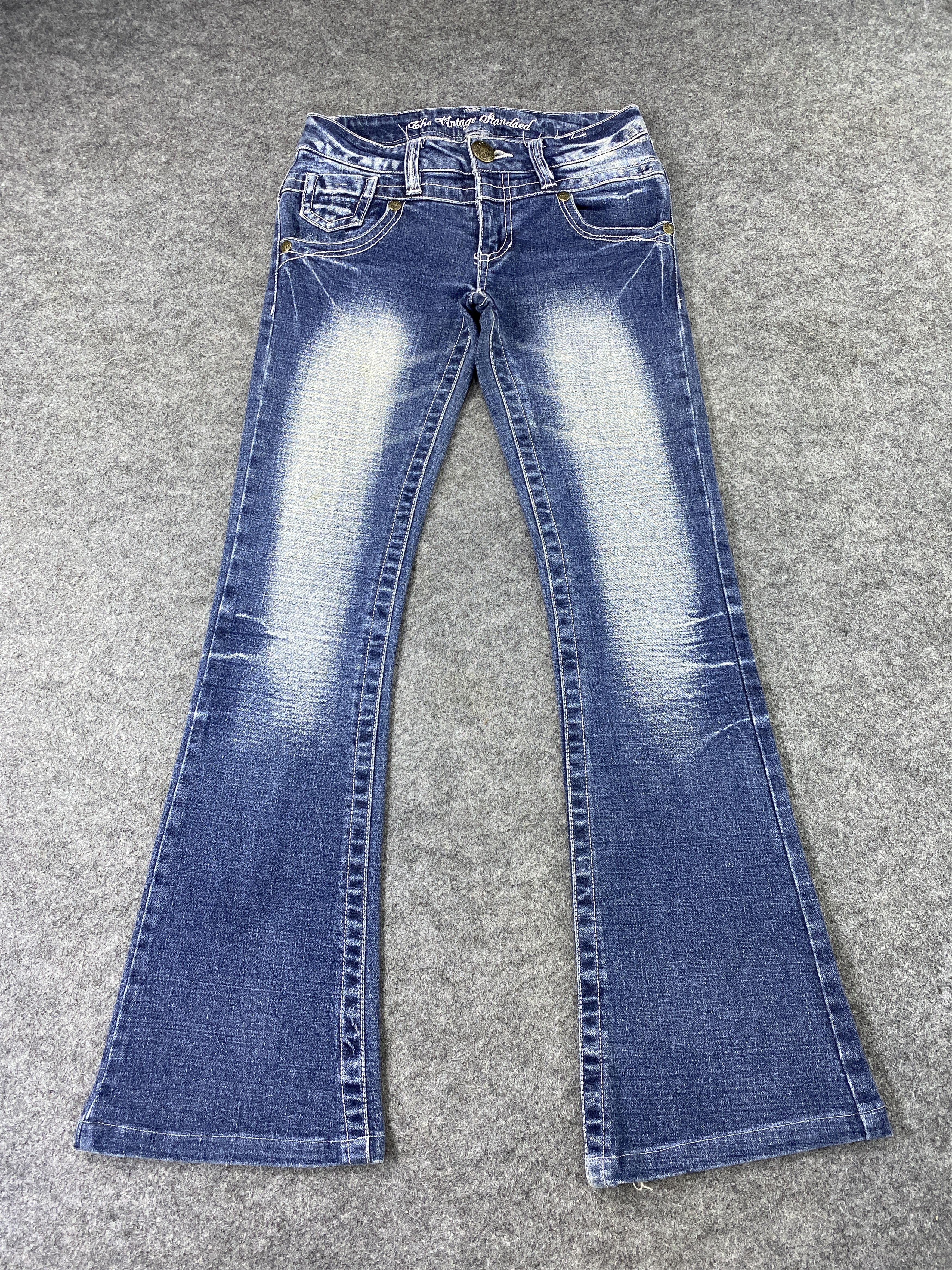 Japanese Brand Skull Button Sky Bomber Blue Wash Flare Jeans - J1061 Size 27" / US 4 / IT 40 - 2 Thumbnail