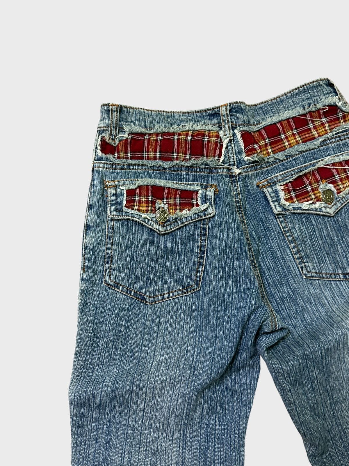 Hysteric Glamour × Japanese Brand Flare HAPHAZARD JEANS Plaid Tartans Junya Watanabe Denim Size US 26 / EU 42 - 9 Thumbnail