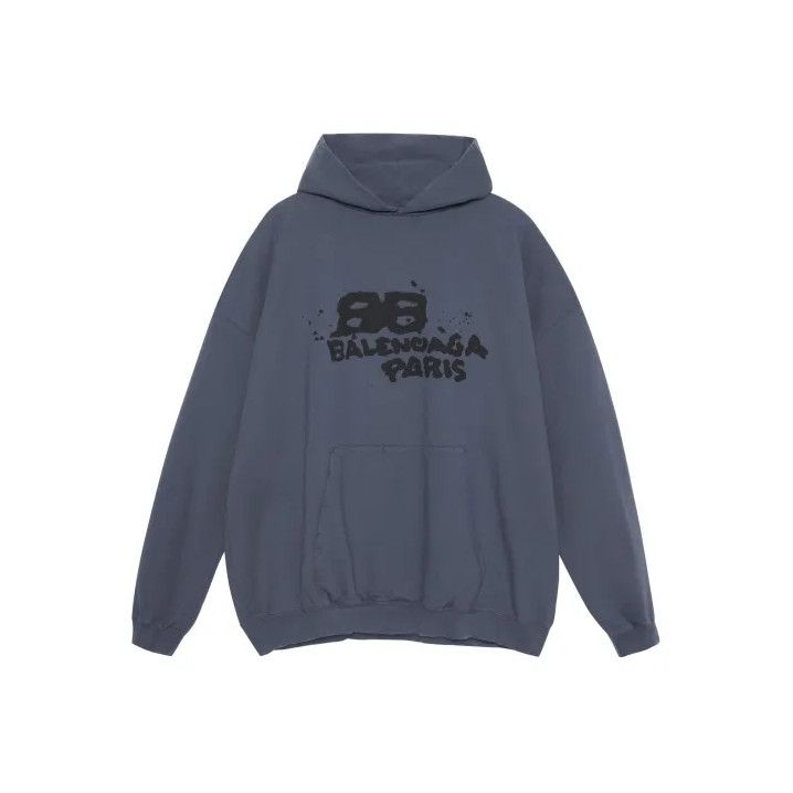 Balenciaga Balenciaga Bonjour Logo Print Back Hoodie Navy | Grailed