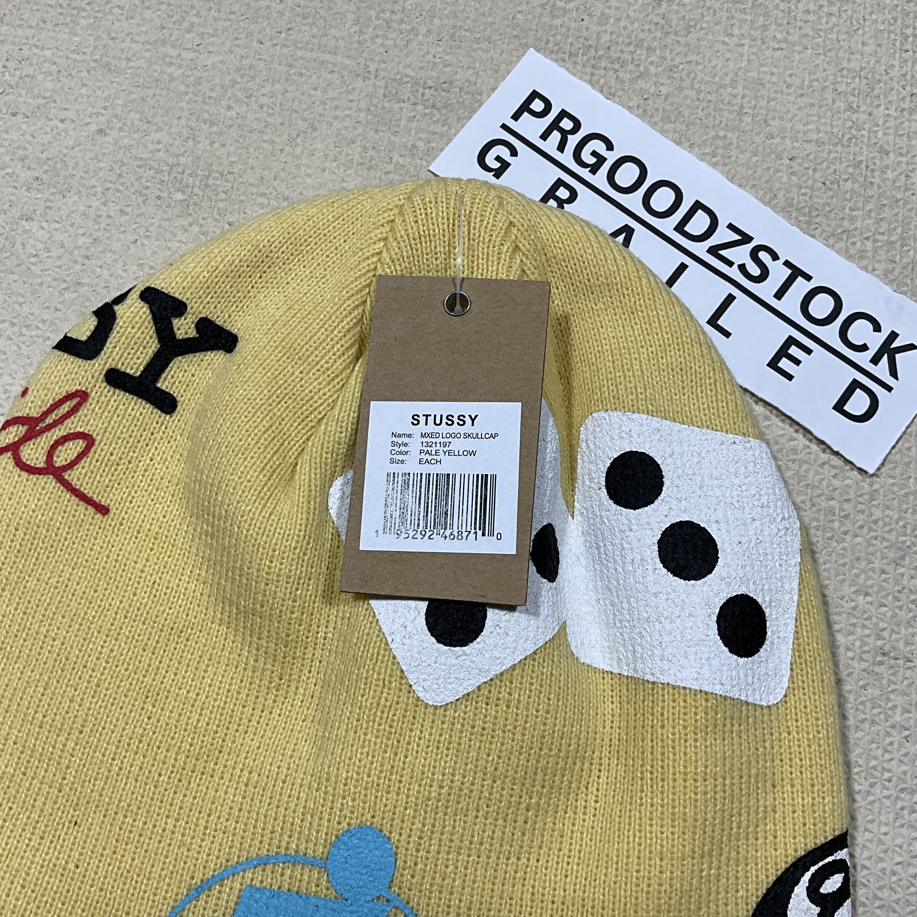 Japanese Brand STUSSY MXED LOGO SKULLCAP BEANIE HAT - PALE YELLOW Size ONE SIZE - 3 Thumbnail