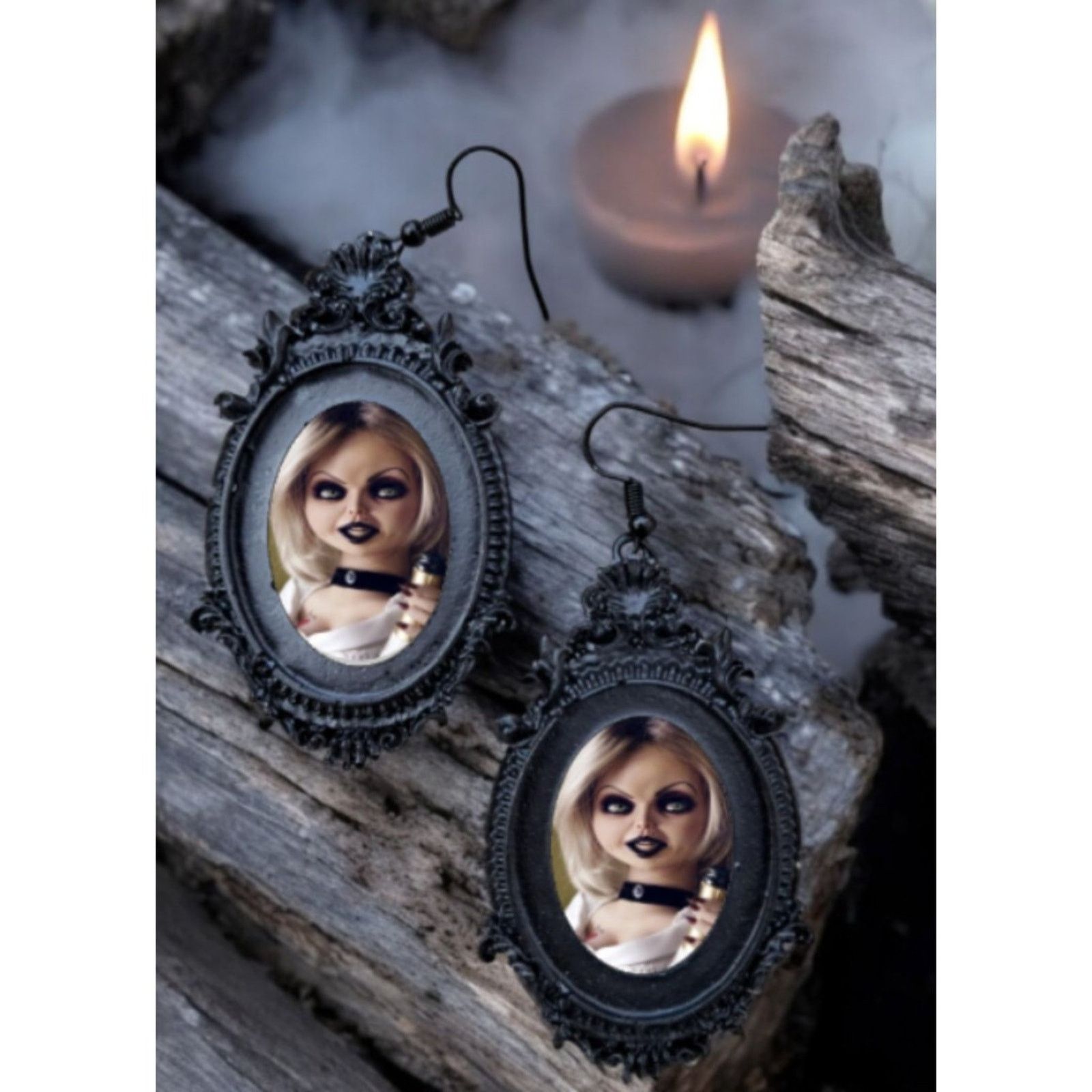 Bride Of Chucky Earrings Slasher Horror Jewelry in Black, Women's