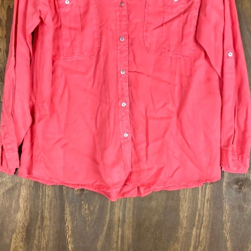 Zara Zara Womens Blouse V Neck Button-Down Long Sleeve M Coral Utility Shirt Womens Medium Coral V-Neck Button-Down Long Sleeve Blouse Size M / US 6-8 / IT 42-44 - 3 Thumbnail