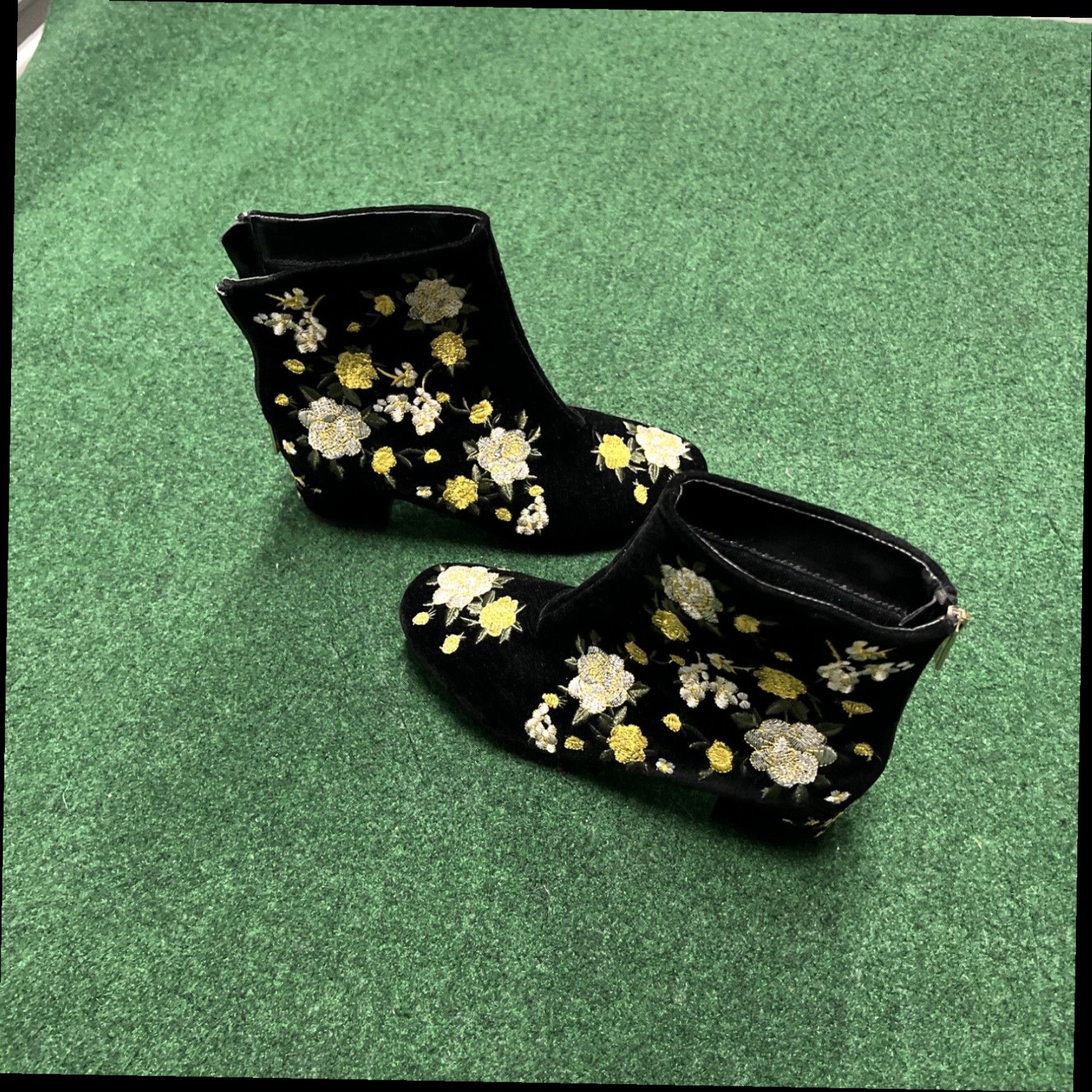 Topshop TOPSHOP Blossom Black Velvet Embroidered Boots, Size 37 / Sz 6.5 Size US 6.5 / IT 36.5 - 1 Thumbnail