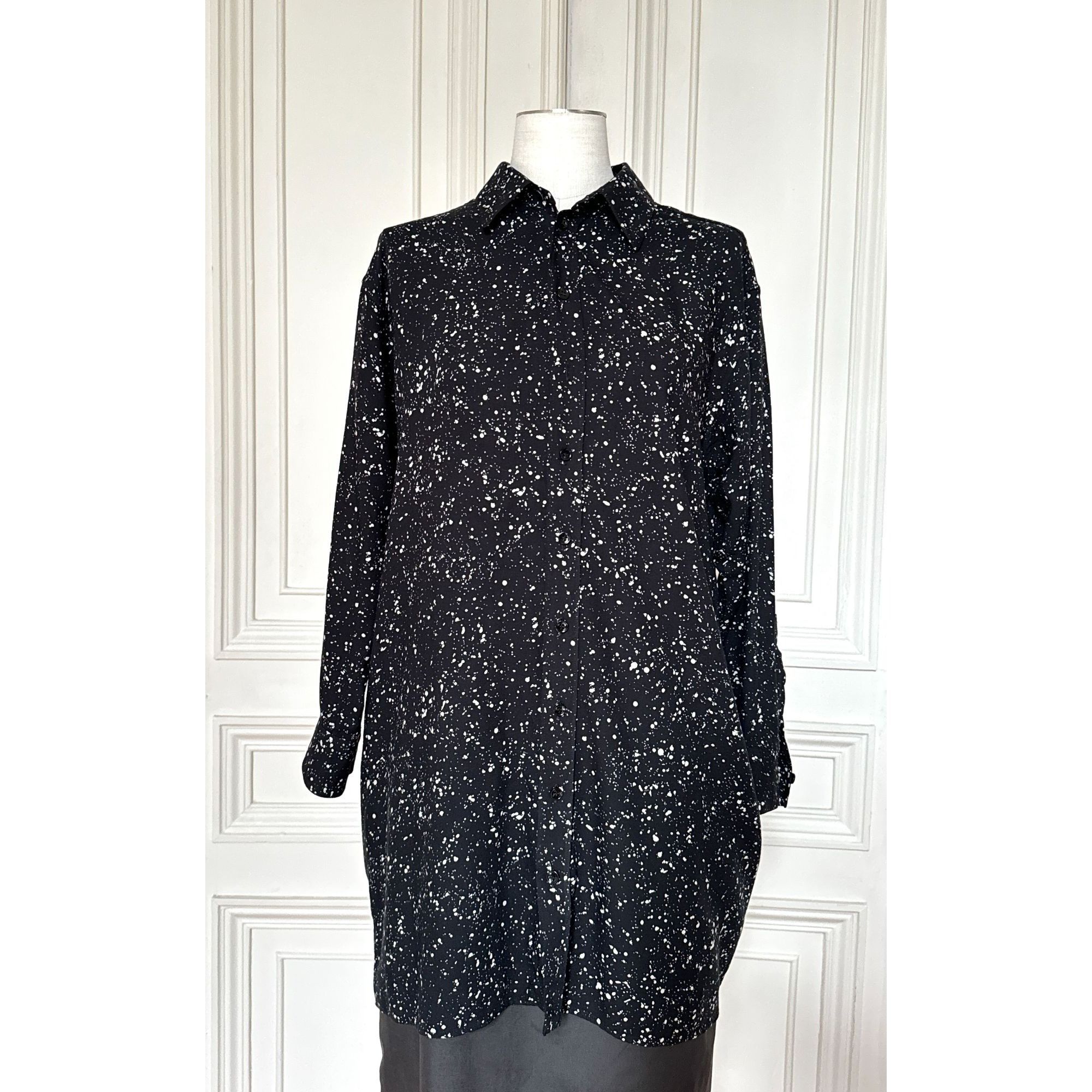 Saint Laurent Paris Hedi Slimane 2015 Black Splattered Shirt Size S / US 4 / IT 40 - 1 Thumbnail