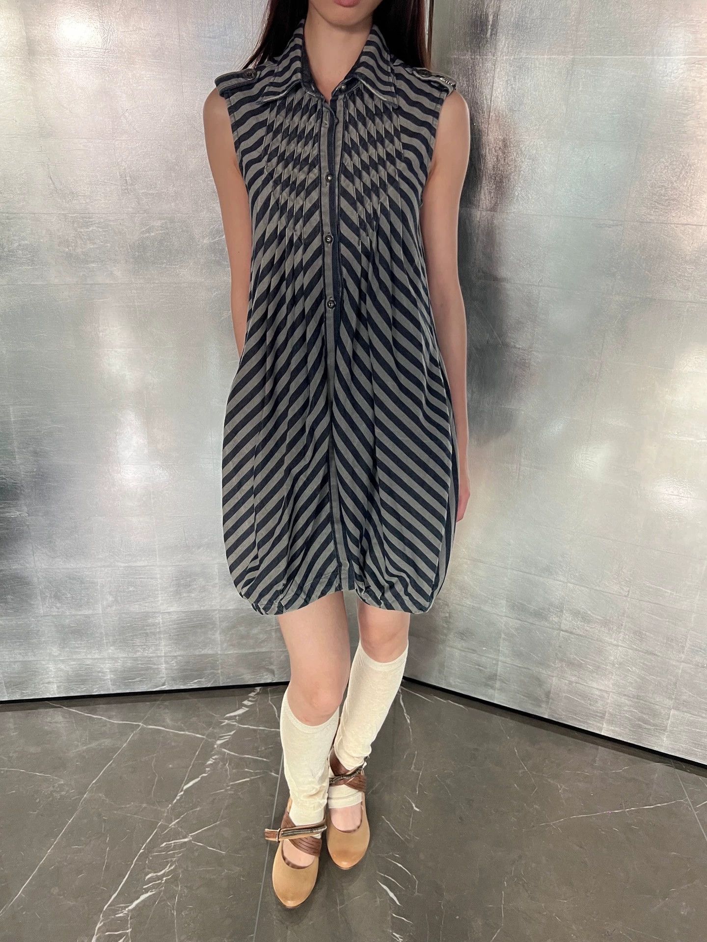 Vintage Vintage Italian Lapel Irregular Stripe Denim Dress XS Size XS / US 0-2 / IT 36-38 - 5 Thumbnail