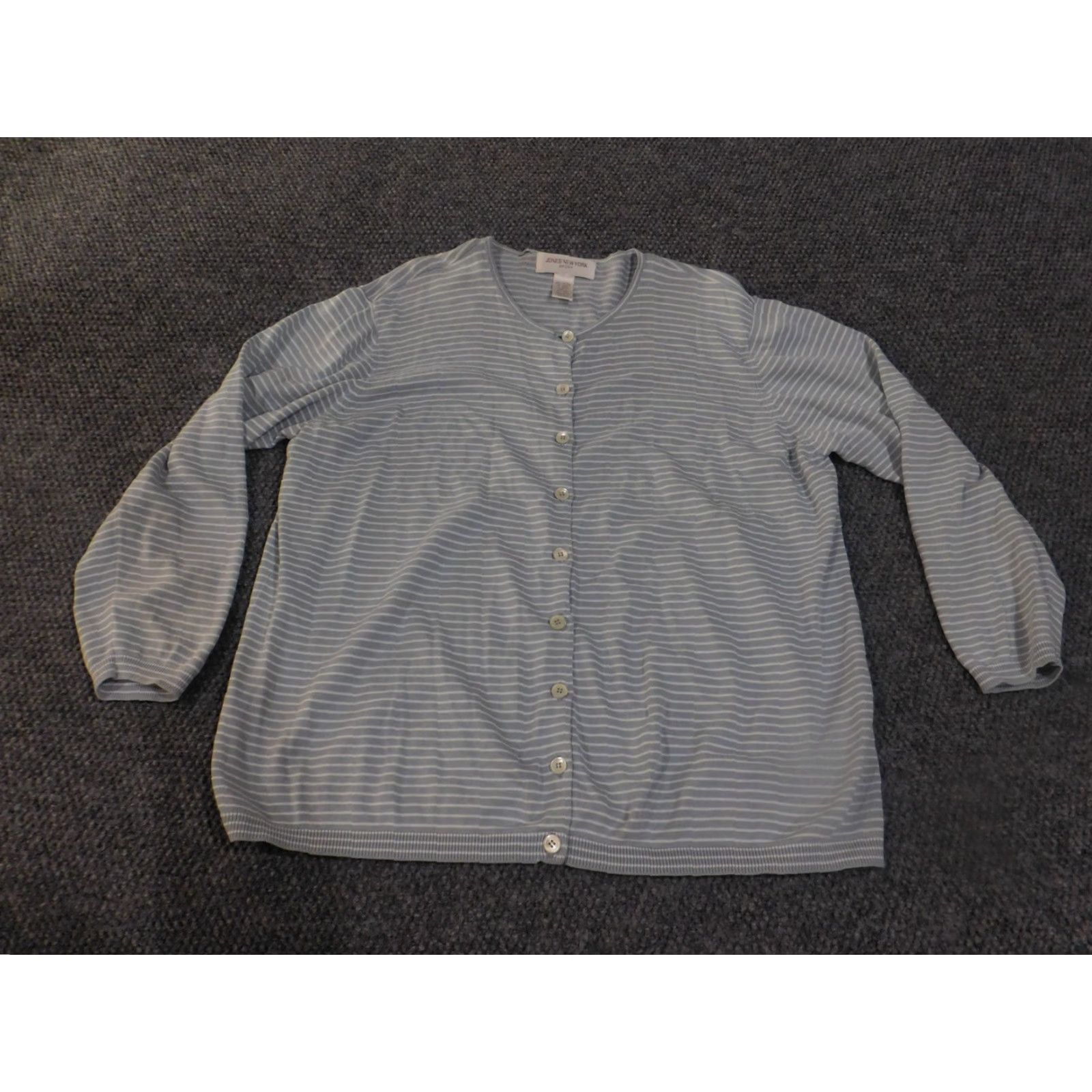 Jones New York Jones New York Sweater Cardigan Womens 2X Blue White Striped Button Crew Neck Puff Sleeve Size XXL / US 16-18 / IT 52-54 - 2 Thumbnail