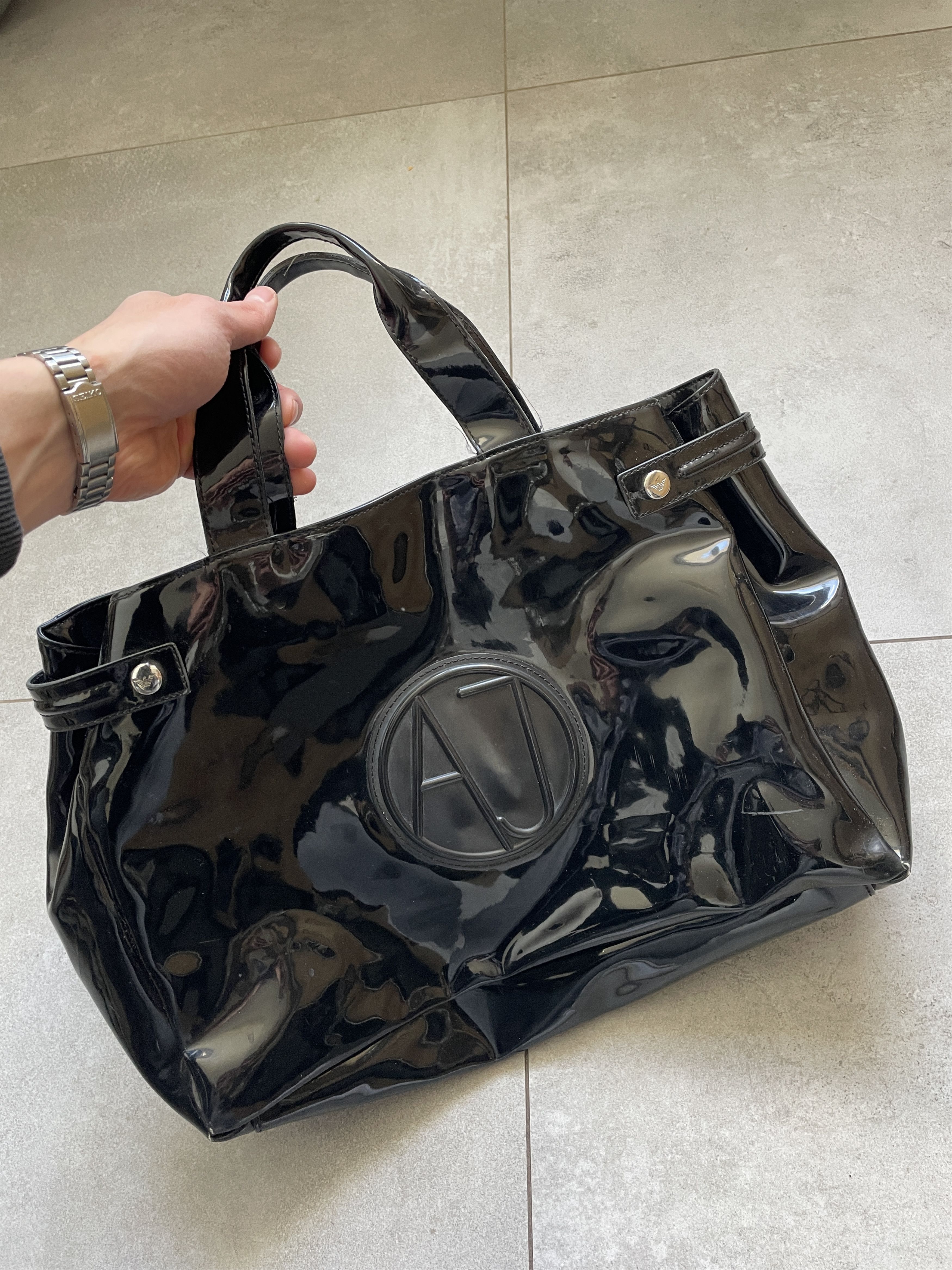 Armani Y2K BLACK VINYL ARMANI JEANS HANDLE BAG Size ONE SIZE - 2 Thumbnail