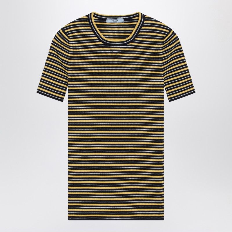 Prada Prada Navy/Yellow Striped Stretch Cotton T-Shirt Size M / US 6-8 / IT 42-44 - 1 Thumbnail