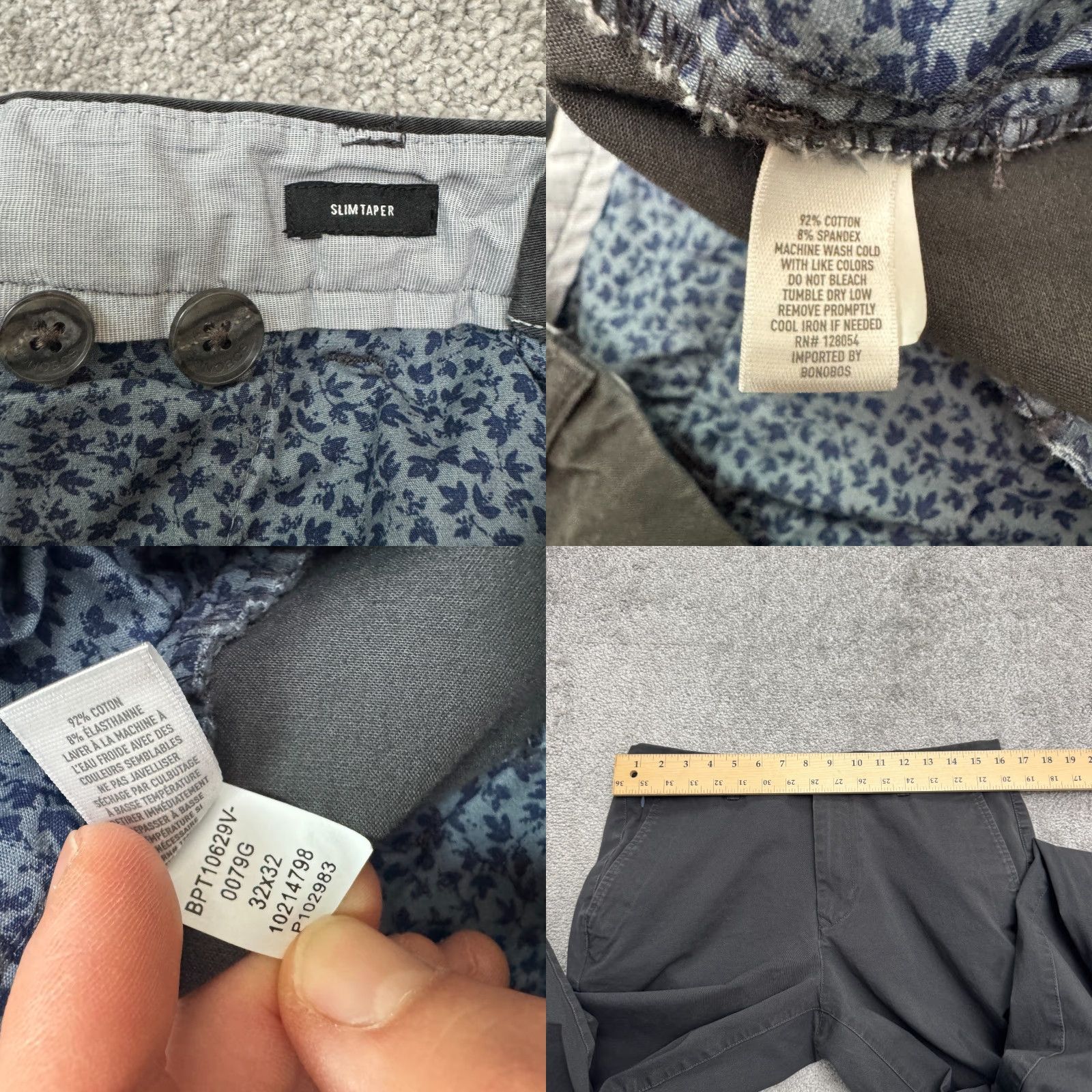Bonobos Bonobos Slim Taper Chino Pants Mens 32x32 Charcoal Gray Straight Leg Stretch Size US 32 / EU 48 - 8 Thumbnail