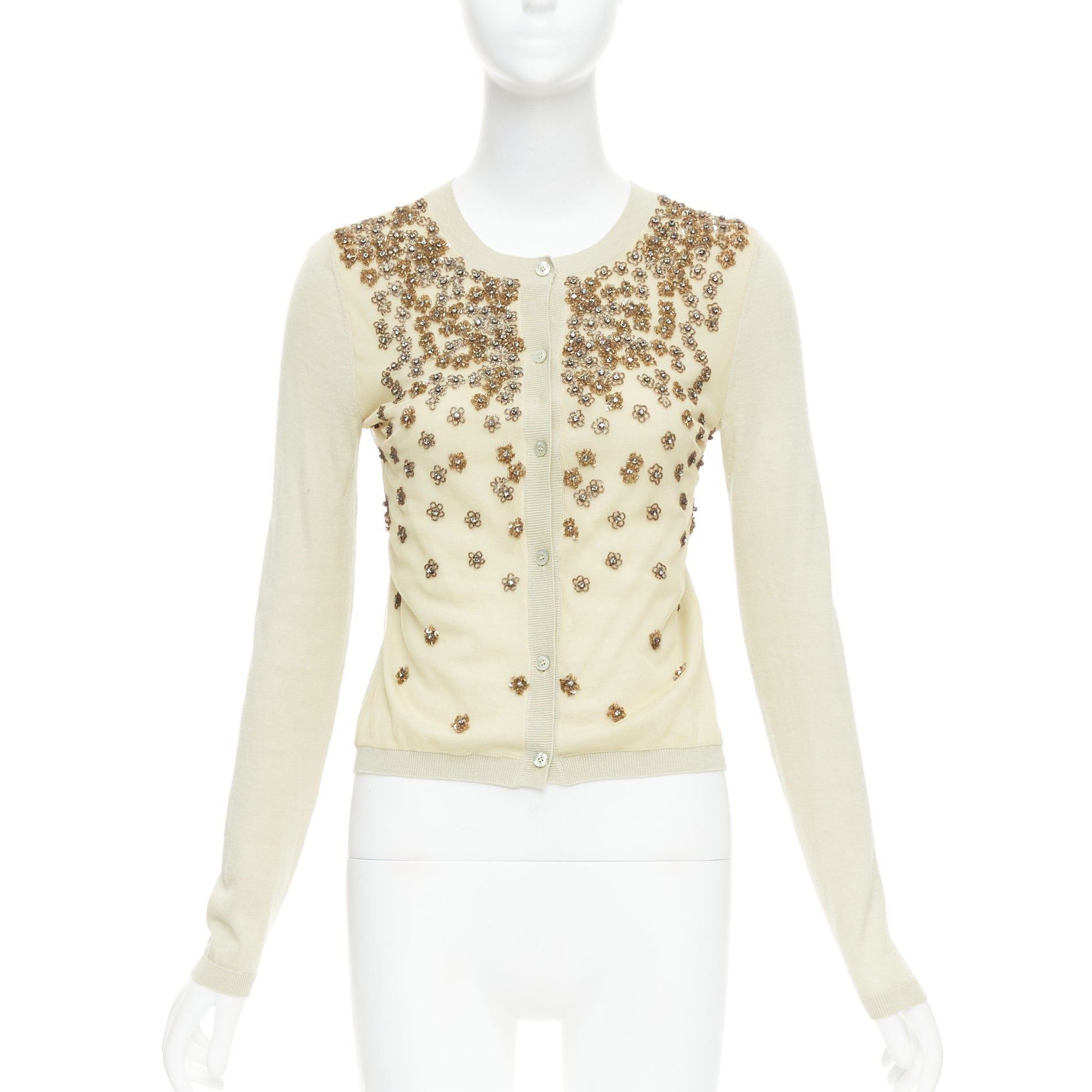 Valentino VALENTINO beige cashmere silk bead embellished crop cardigan M Size M / US 6-8 / IT 42-44 - 1 Thumbnail