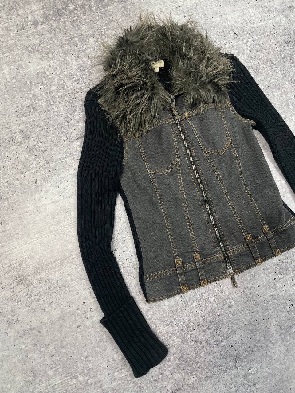 Hysteric Glamour Vintage Karen Millen Faux Fur Denim Knit Jacket LGB Y2K Size S / US 4 / IT 40 - 2 Thumbnail