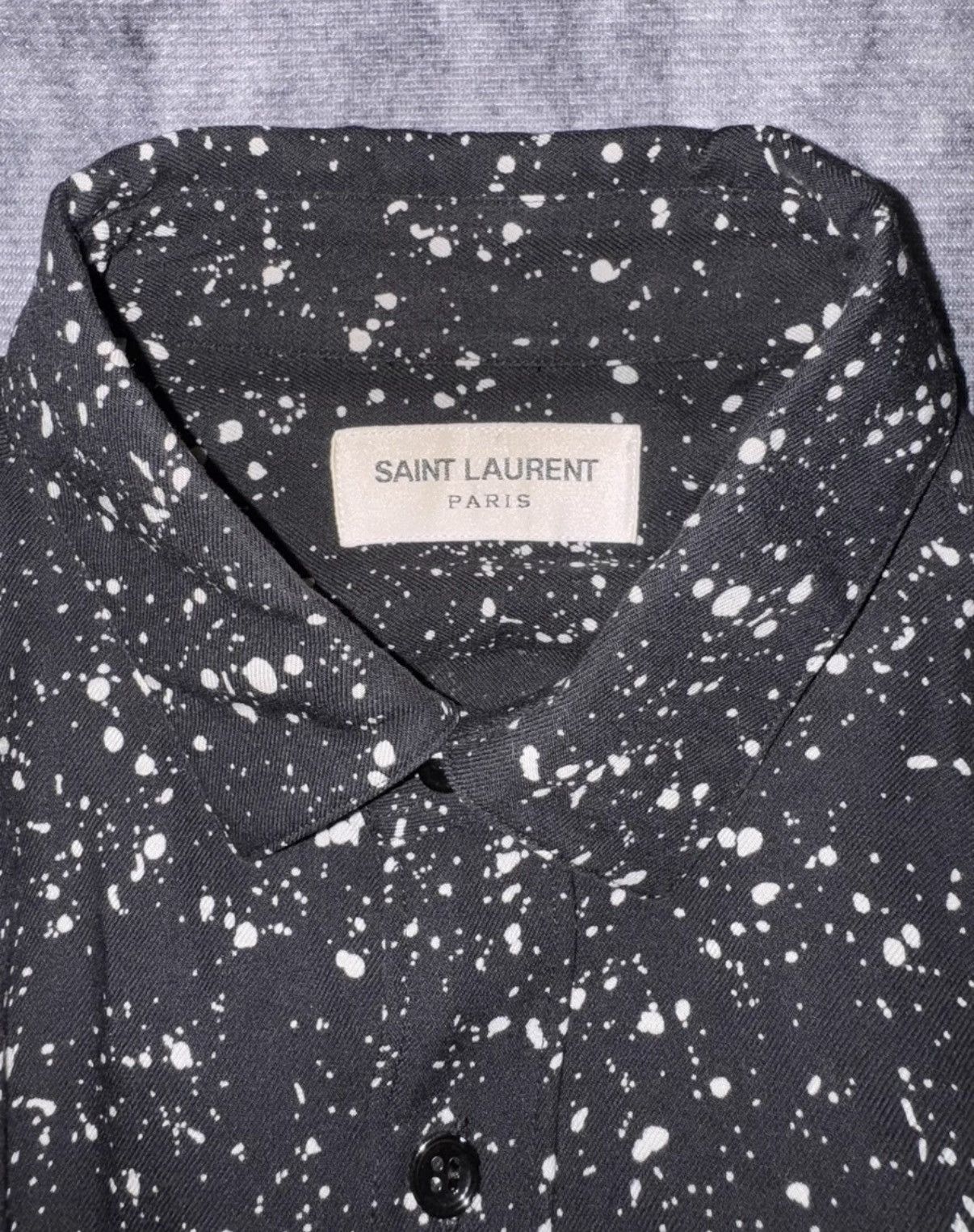 Saint Laurent Paris SLP 15FW Irregular Silk Starry Sky Splatter Print Shirt Size US L / EU 52-54 / 3 - 5 Thumbnail