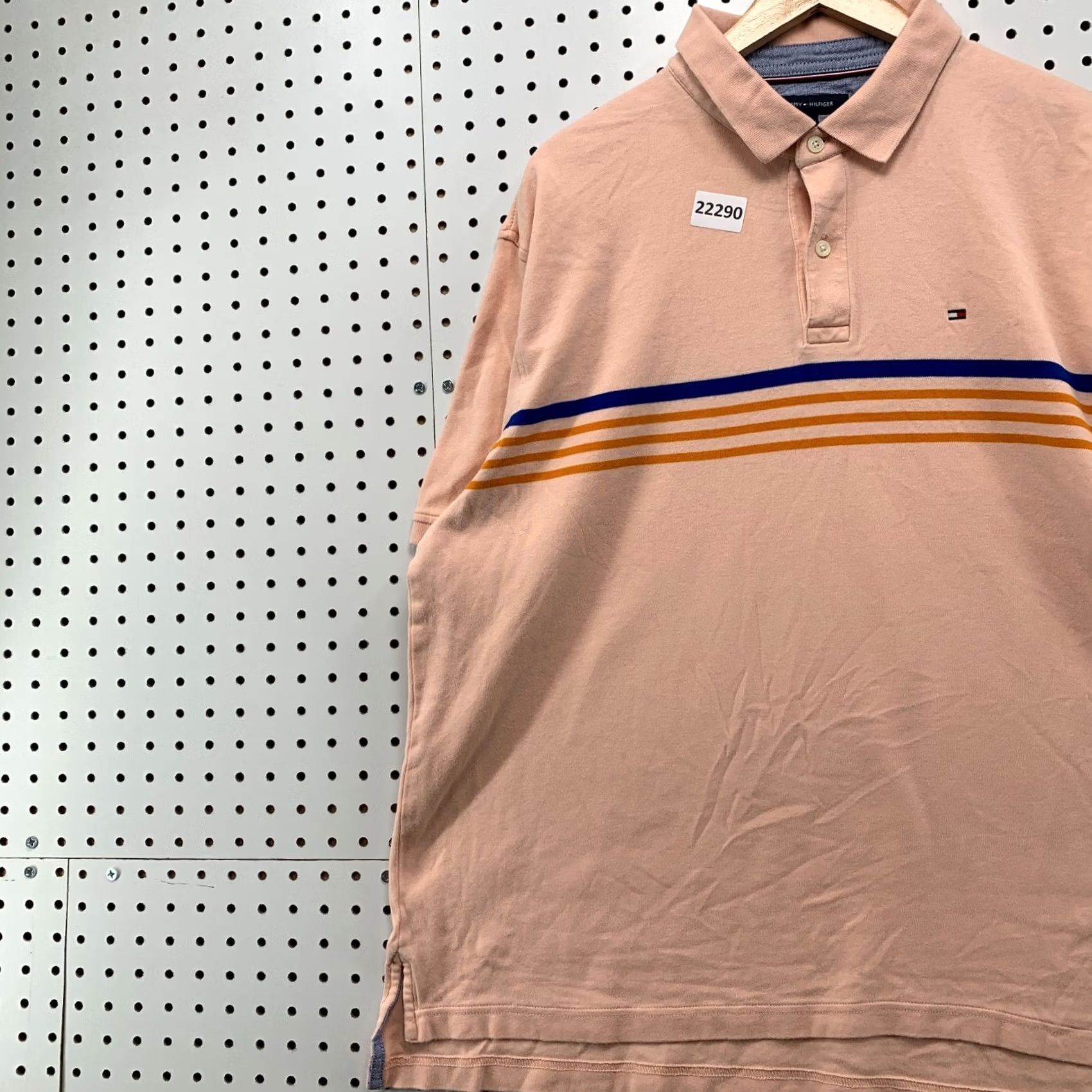 Tommy Hilfiger Tommy Hilfiger Polo Shirt Pink Blue Orange Striped Mens XL Classic Fit 25x28 Size US XL / EU 56 / 4 - 3 Thumbnail