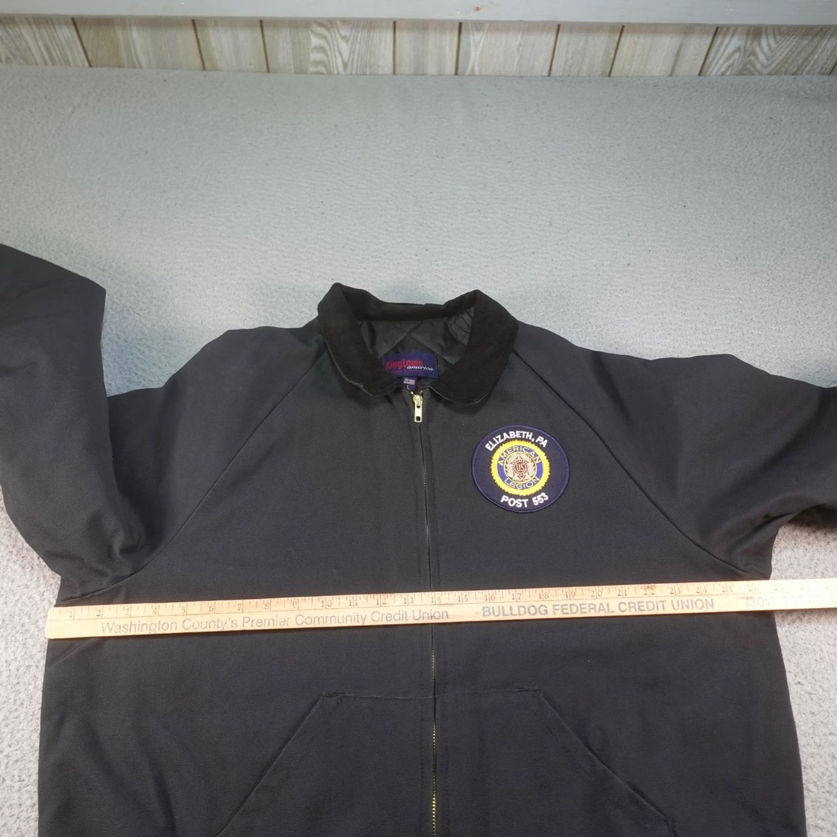 Vintage VINTAGE King Louie Bomber Jacket Mens L Black USA Patriotic American Legion Post 553 Embroidered Logo Zip Front Padded Quilted Lined Casual Winter Size US L / EU 52-54 / 3 - 5 Thumbnail