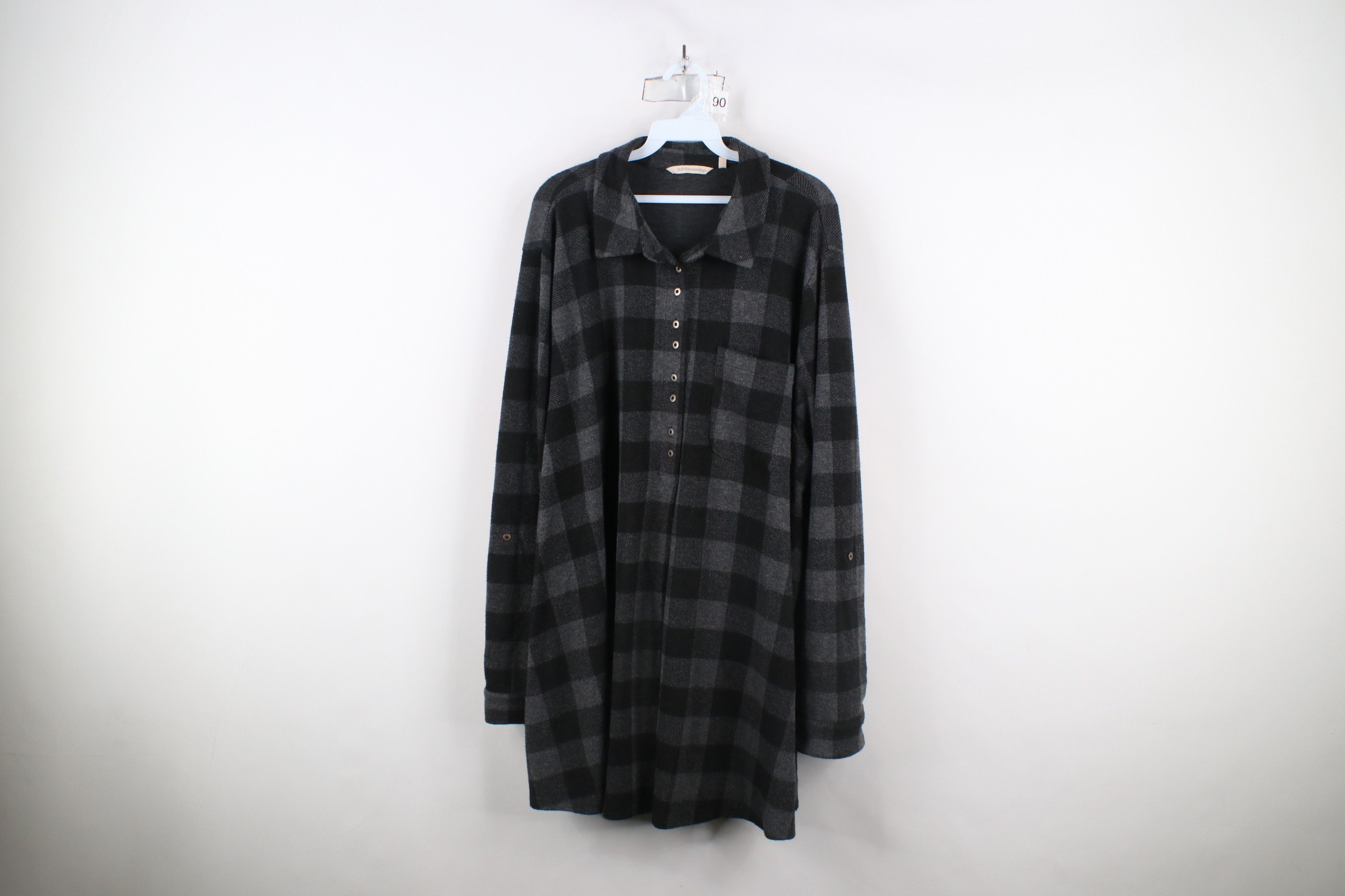 Vintage Soft Surroundings Collared Fleece Henley Tunic Sweater Plaid Size 3XL / US 20-22 - 1 Thumbnail