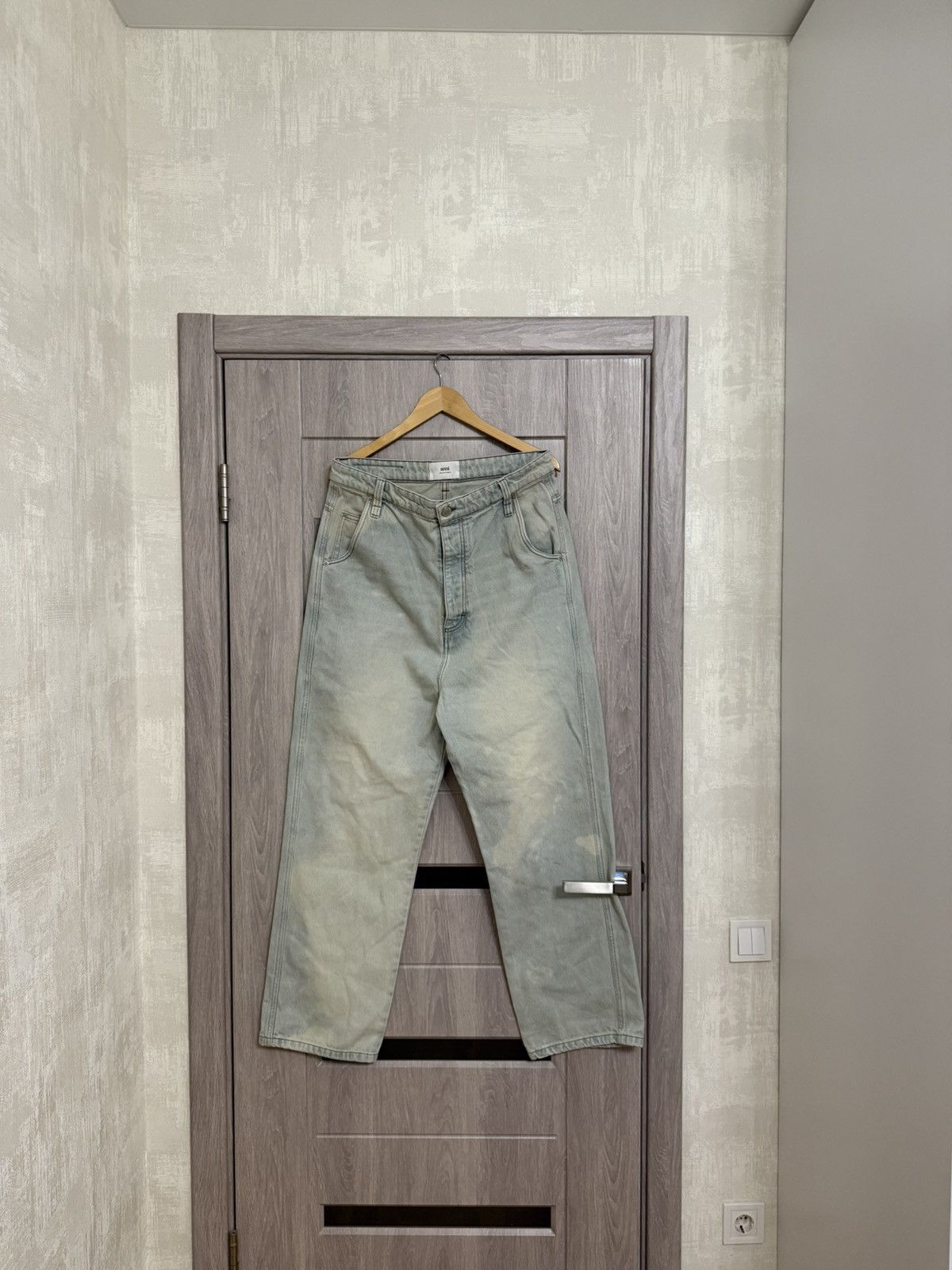 AMI AMIPARIS Light Blue Wide-Leg Denim Pants Size US 33 - 1 Thumbnail