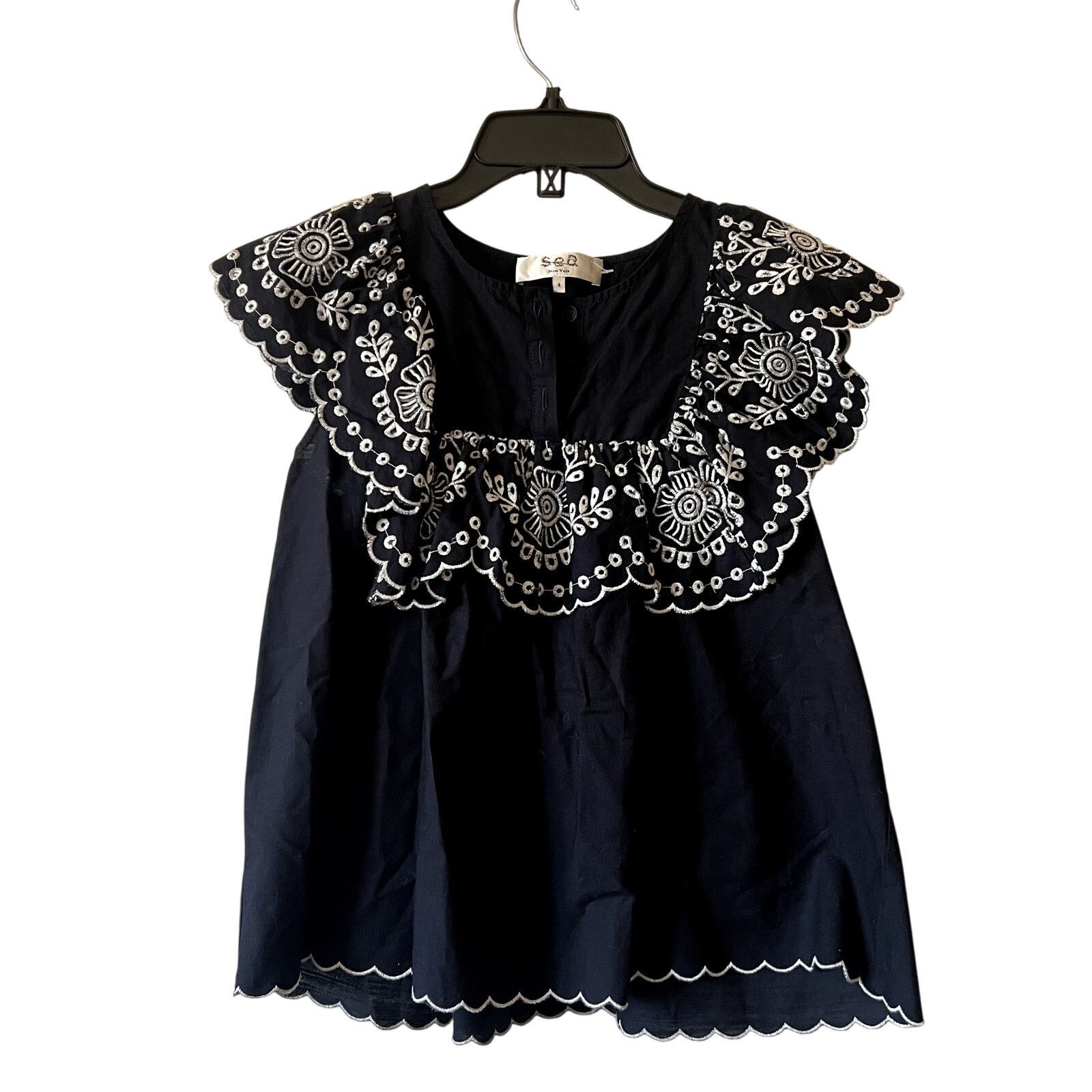 Sea New York Sea New York ruffled anglaise blouse blue cotton size 4 J3 Size S / US 4 / IT 40 - 1 Thumbnail