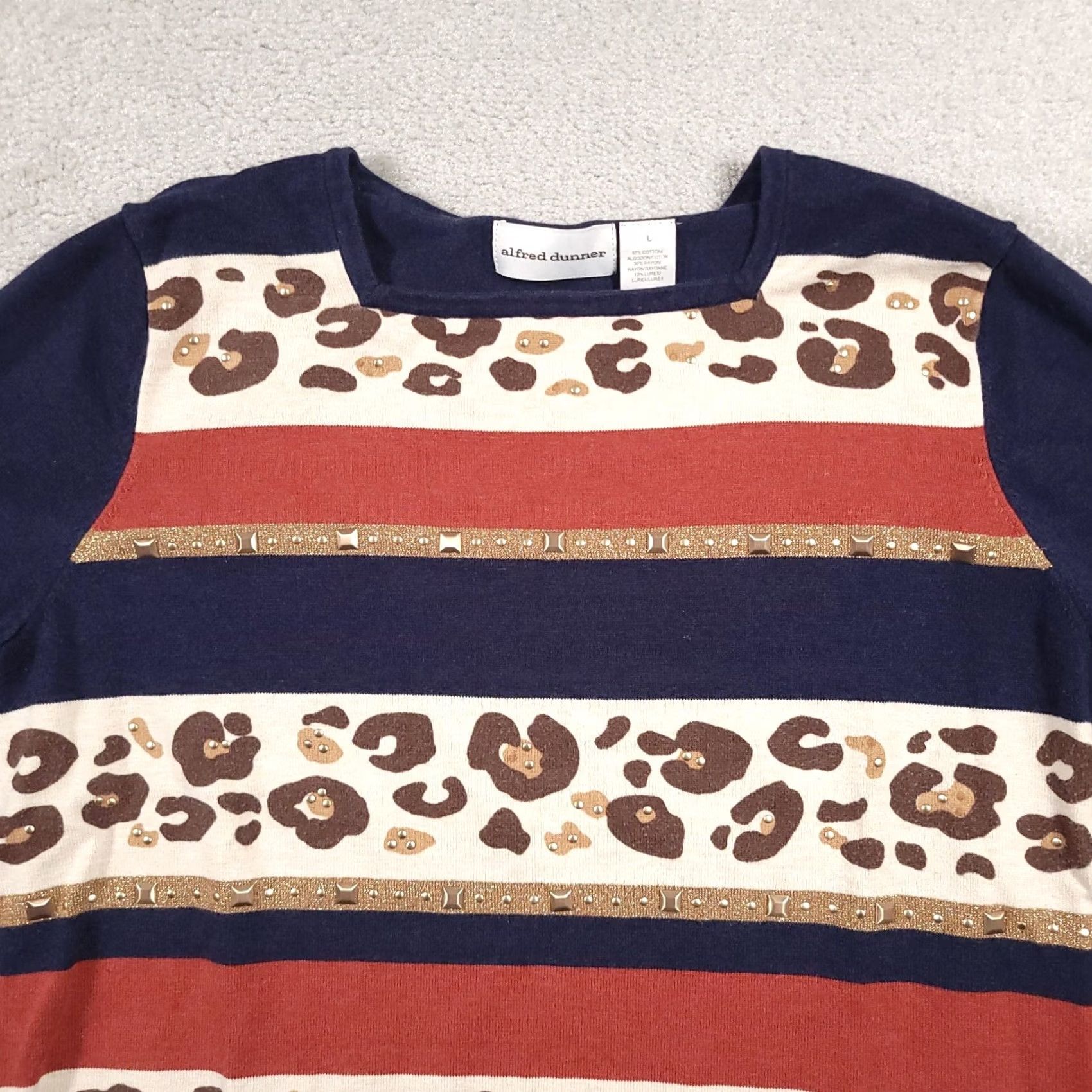 Vintage Alfred Dunner Shirt Women's Large 3/4 Sleeve Square Neck Animal Print Studded Size L / US 10 / IT 46 - 3 Thumbnail