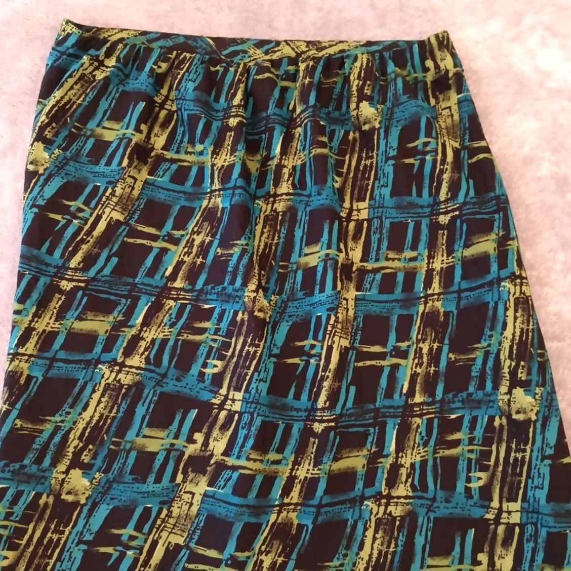Vintage Cato Skirt Womens Plus 14W Long Maxi Geometric Blue Green Lined Pull On XS? Size 36" / US 14 / IT 50 - 5 Thumbnail