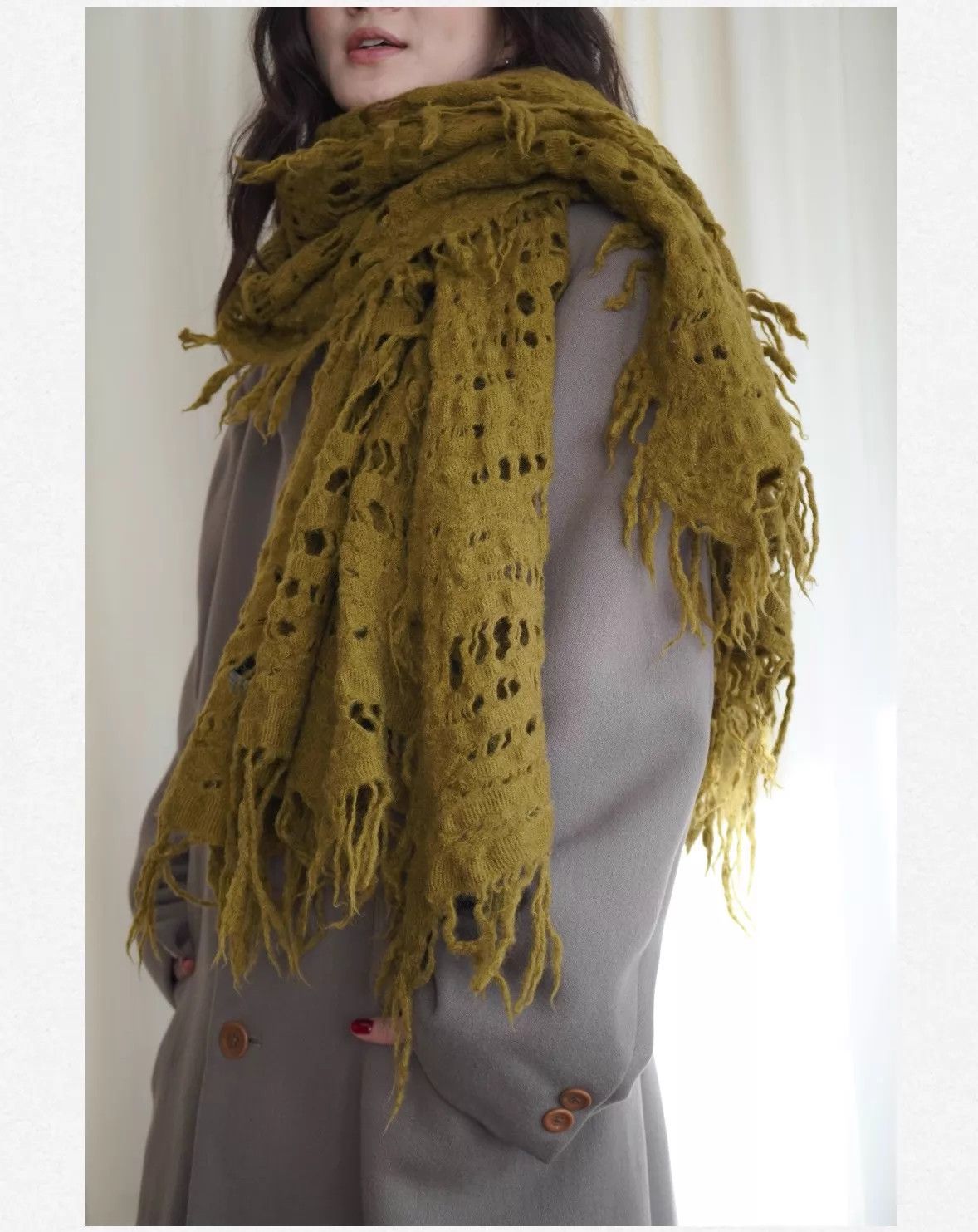 Y's Y's 2000s felted openwork wide wool scarf Size ONE SIZE - 1 Thumbnail