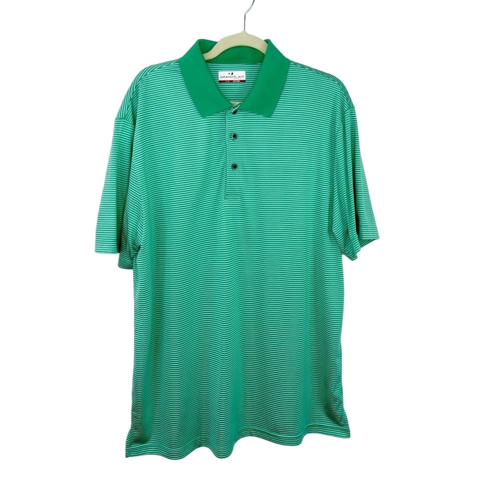 Grand Slam Grand Slam Green & White Striped Golf Polo Large Dri-Flow Size US L / EU 52-54 / 3 - 2 Thumbnail