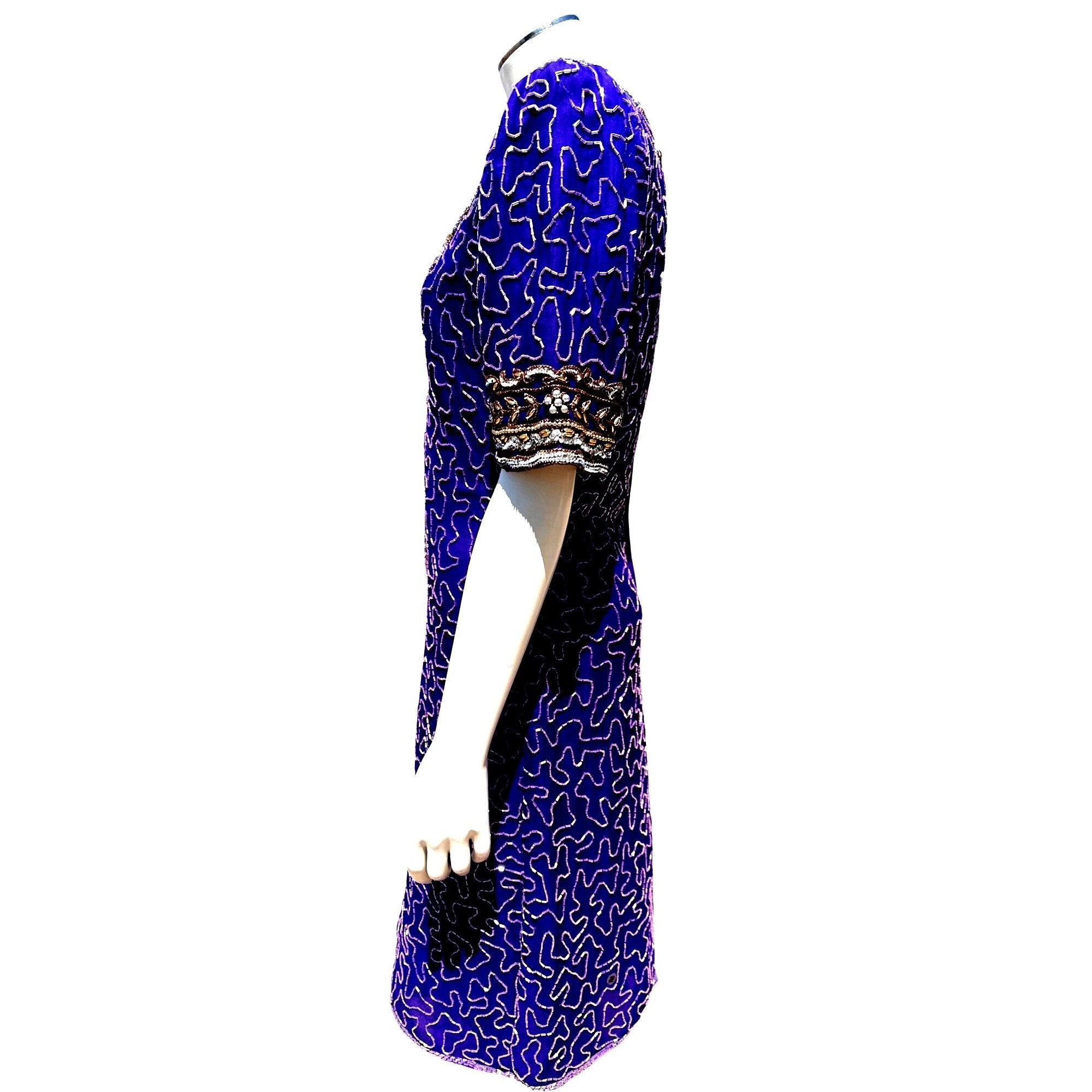 Other All Silk Vintage Dress by Lawrence Kazar Med Purple Beaded C Size S / US 4 / IT 40 - 3 Thumbnail