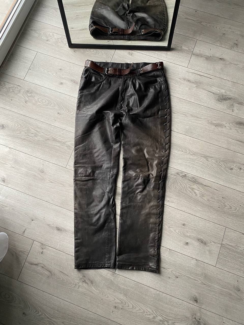 image of Dainesse Genuine Leather Black Moto Pants Y2K/ykk, Men's (Size 36)