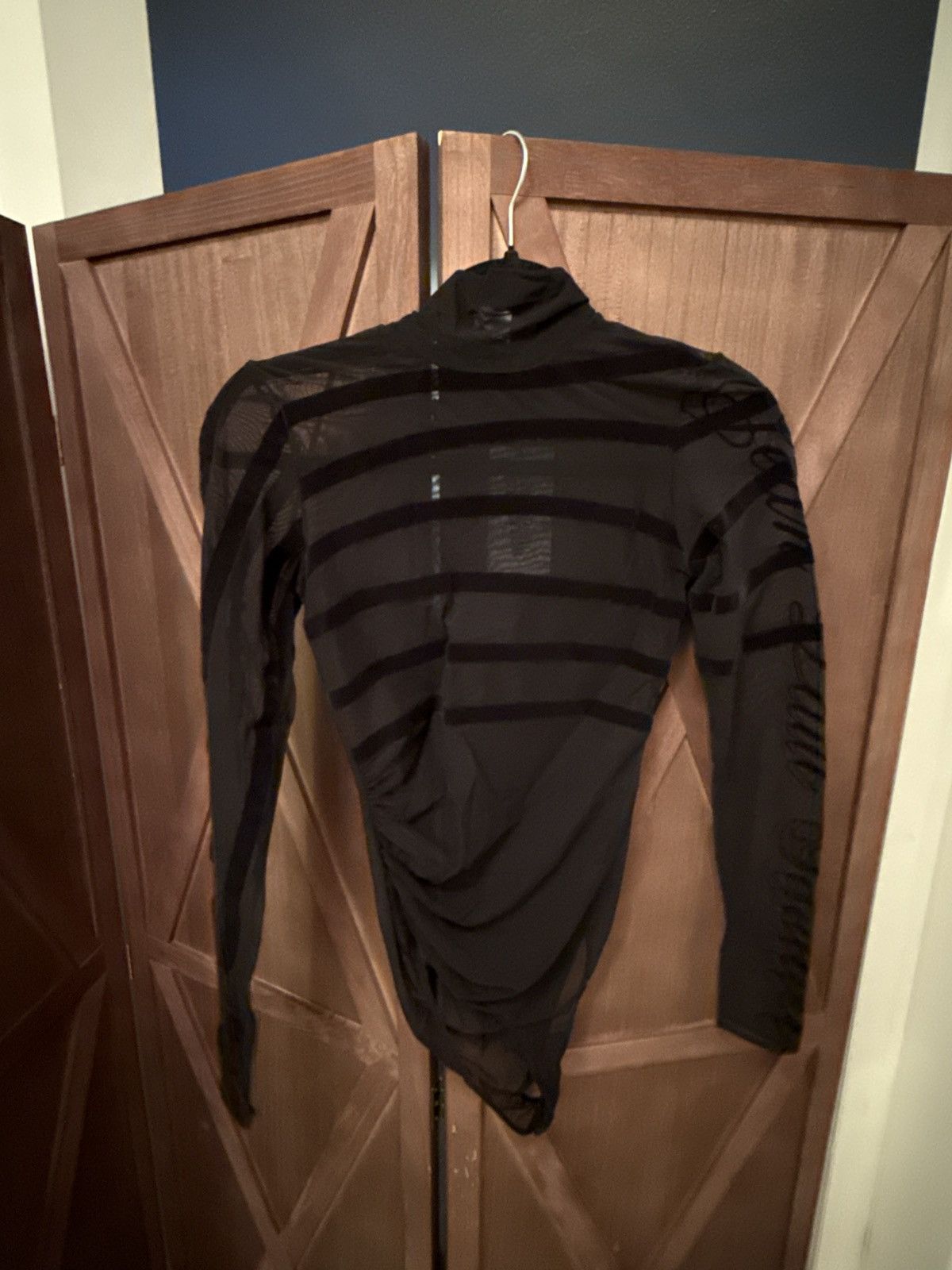 Black ‘The Striped Flocked’ bodysuit xs